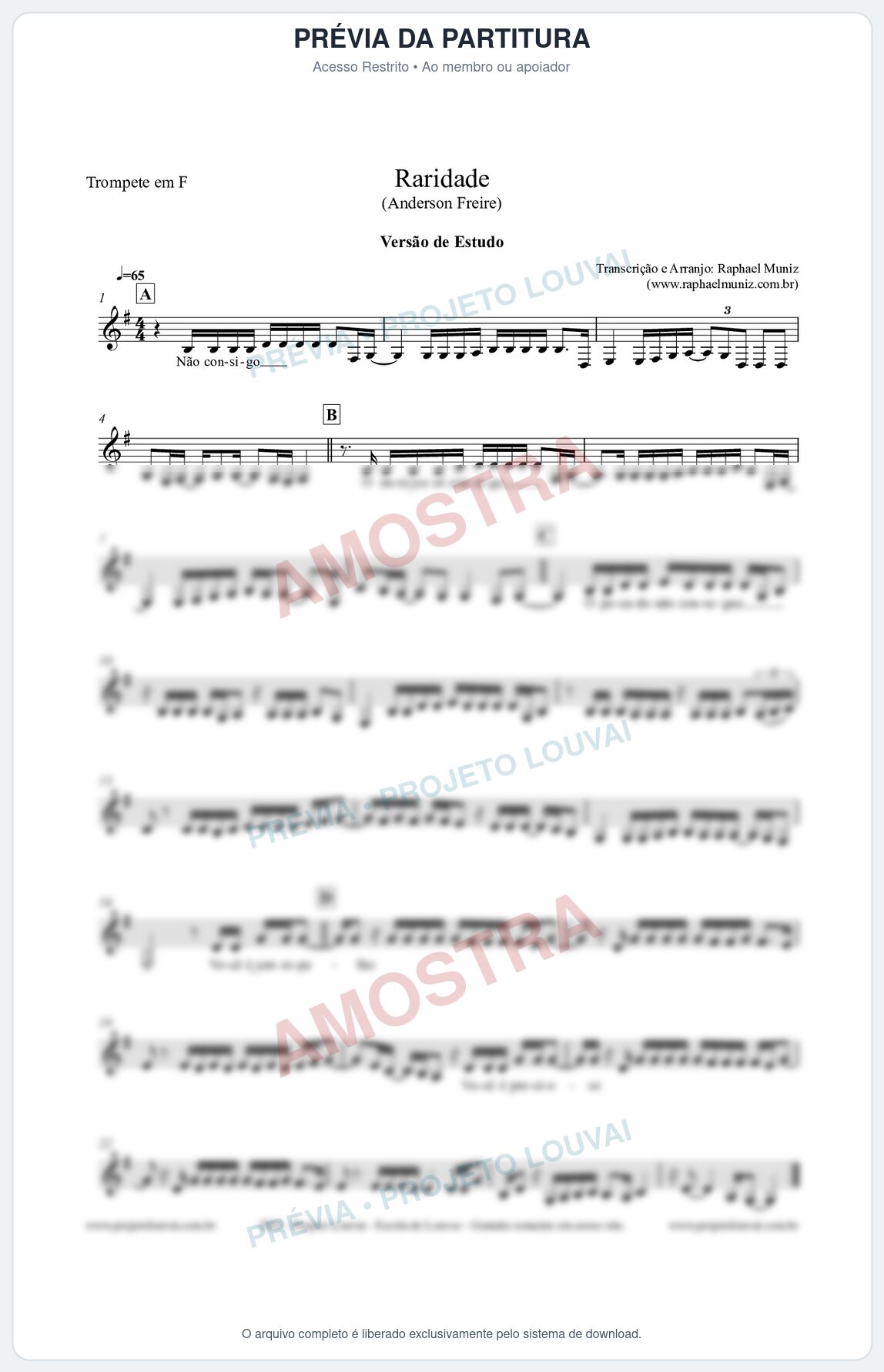 Prévia protegida da primeira página da partitura Partitura para Trompete em F - Raridade (Versão de Estudo) - Anderson Freire