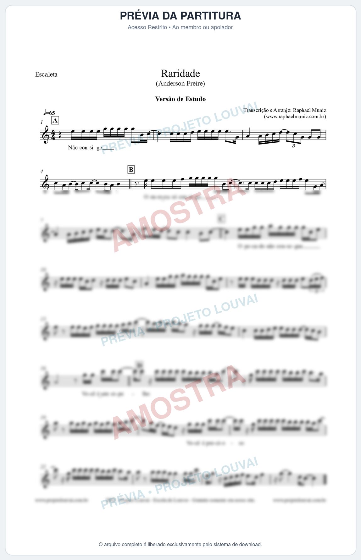 Prévia protegida da primeira página da partitura Partitura para Escaleta - Raridade (Versão de Estudo) - Anderson Freire