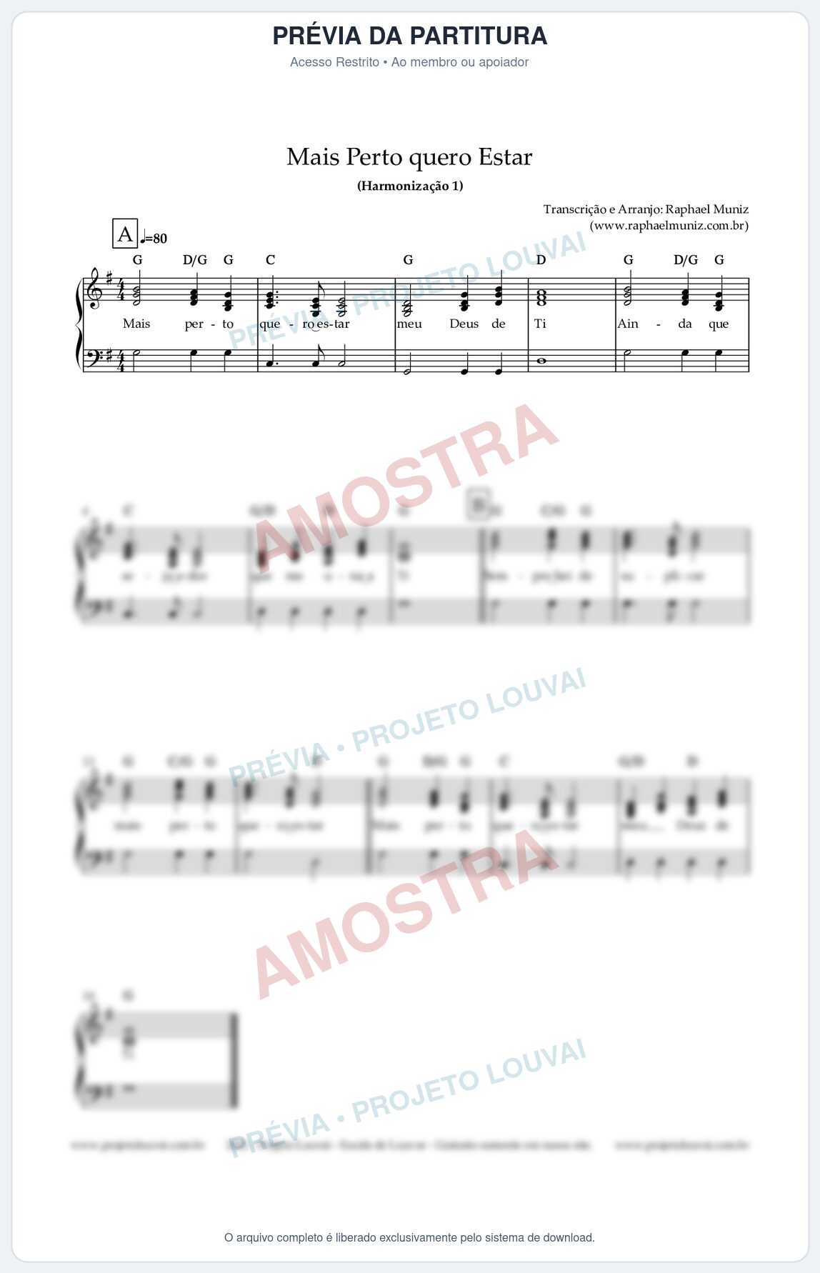 Prévia protegida da primeira página da partitura Partitura para Piano - Mais Perto quero Estar  (Harmonização 1) - Harmonização
