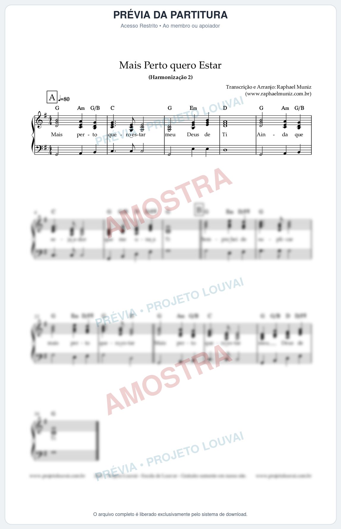 Prévia protegida da primeira página da partitura Partitura para Piano - Mais Perto quero Estar  (Harmonização 2) - Harmonização