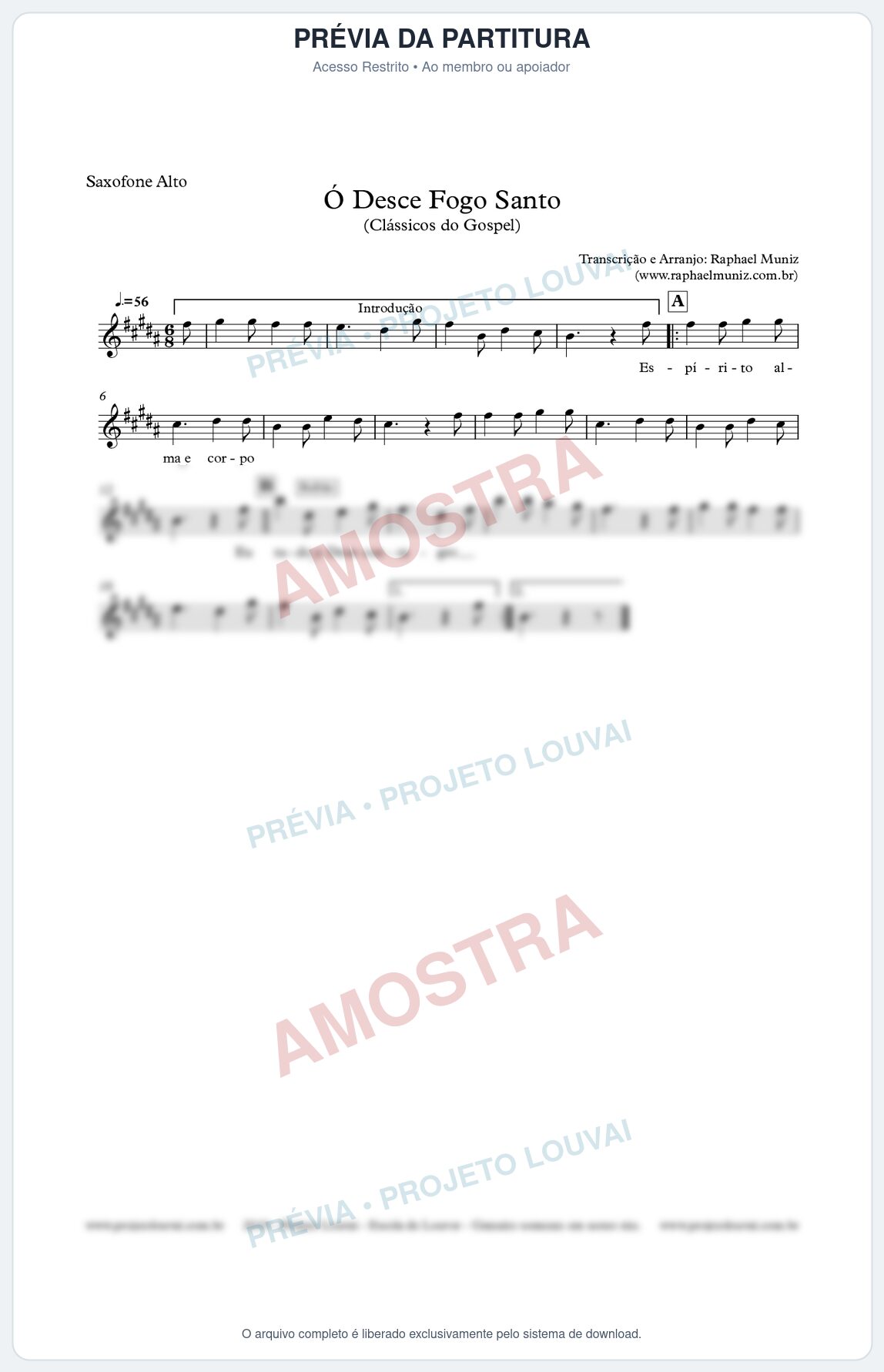 Prévia protegida da primeira página da partitura Partitura para Sax Alto - Ó Desce Fogo Santo - Harpa Cristã nº 5 - Clássicos do Gospel