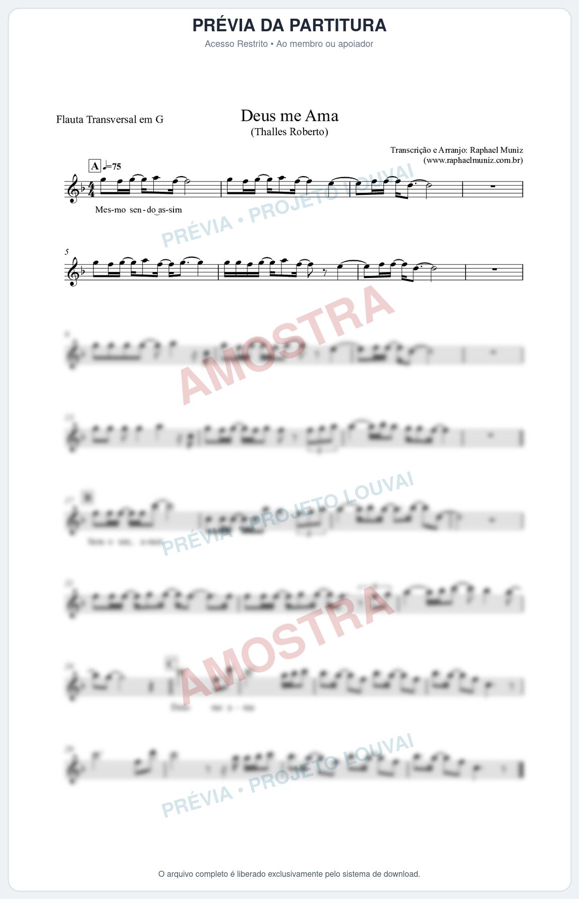 Prévia protegida da primeira página da partitura Partitura para Flauta Transversal em G - Deus me Ama - Thalles Roberto