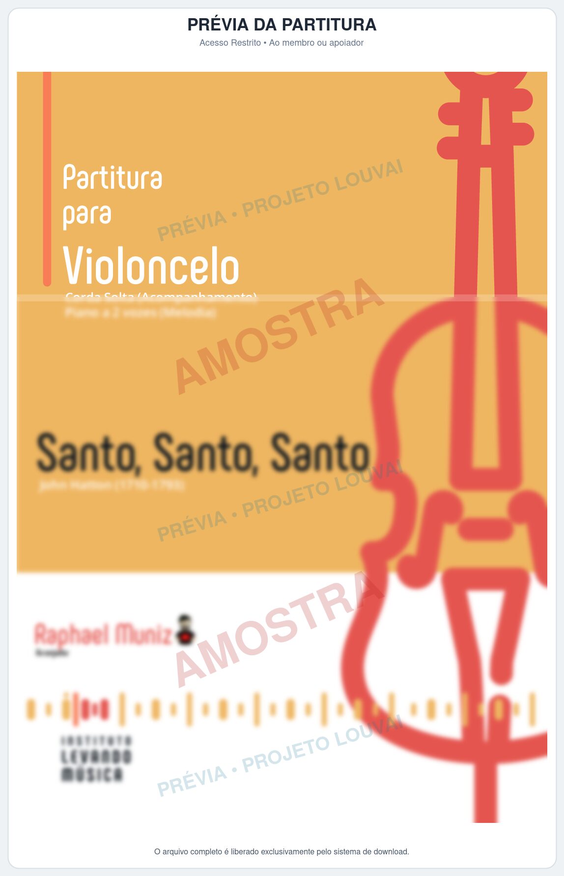 Prévia protegida da primeira página da partitura Partitura para Violoncelo e Piano - Santo, Santo, Santo (Série Didática) - Série Didática