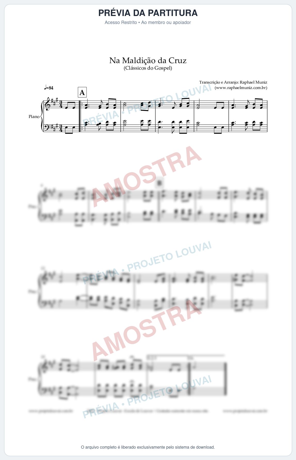 Prévia protegida da primeira página da partitura Partitura para Piano - Na Maldição da Cruz - Harpa Cristã nº6 - Clássicos do Gospel