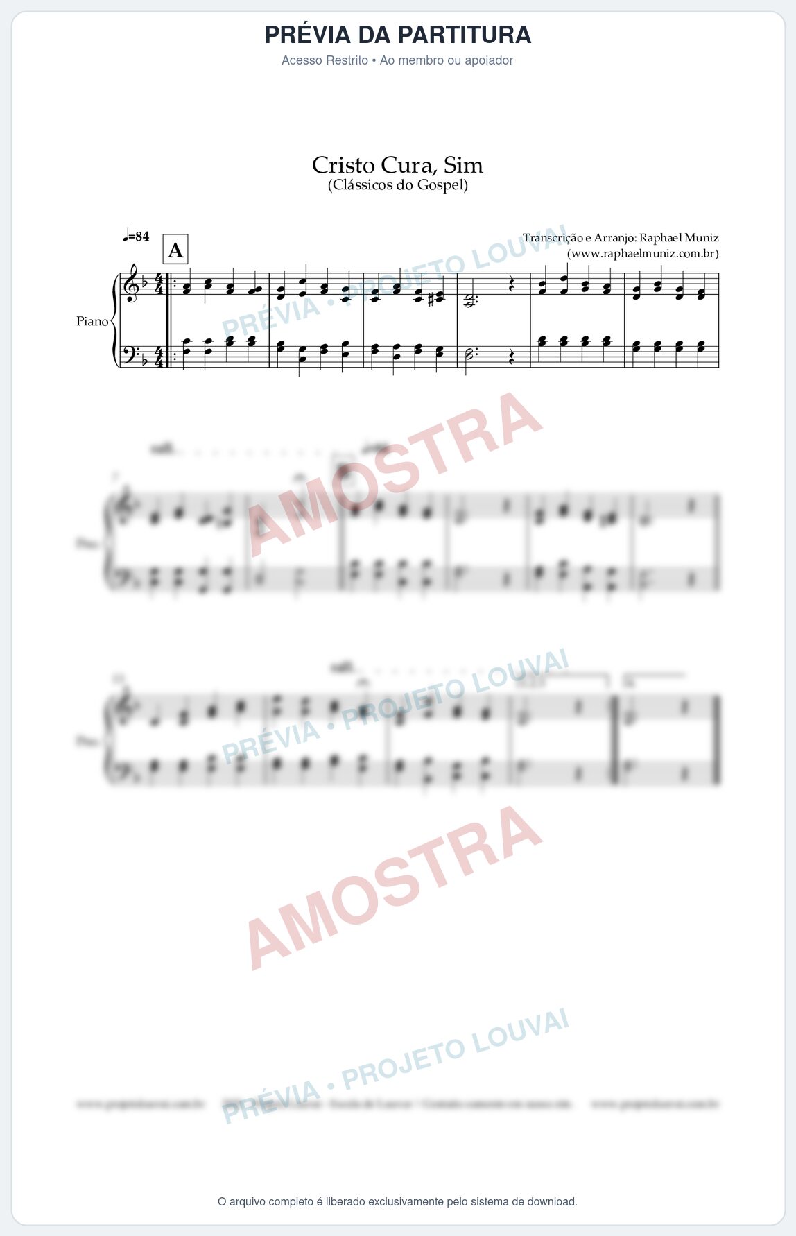 Prévia protegida da primeira página da partitura Partitura para Piano - Cristo Cura, Sim - Harpa Cristã nº7 - Clássicos do Gospel