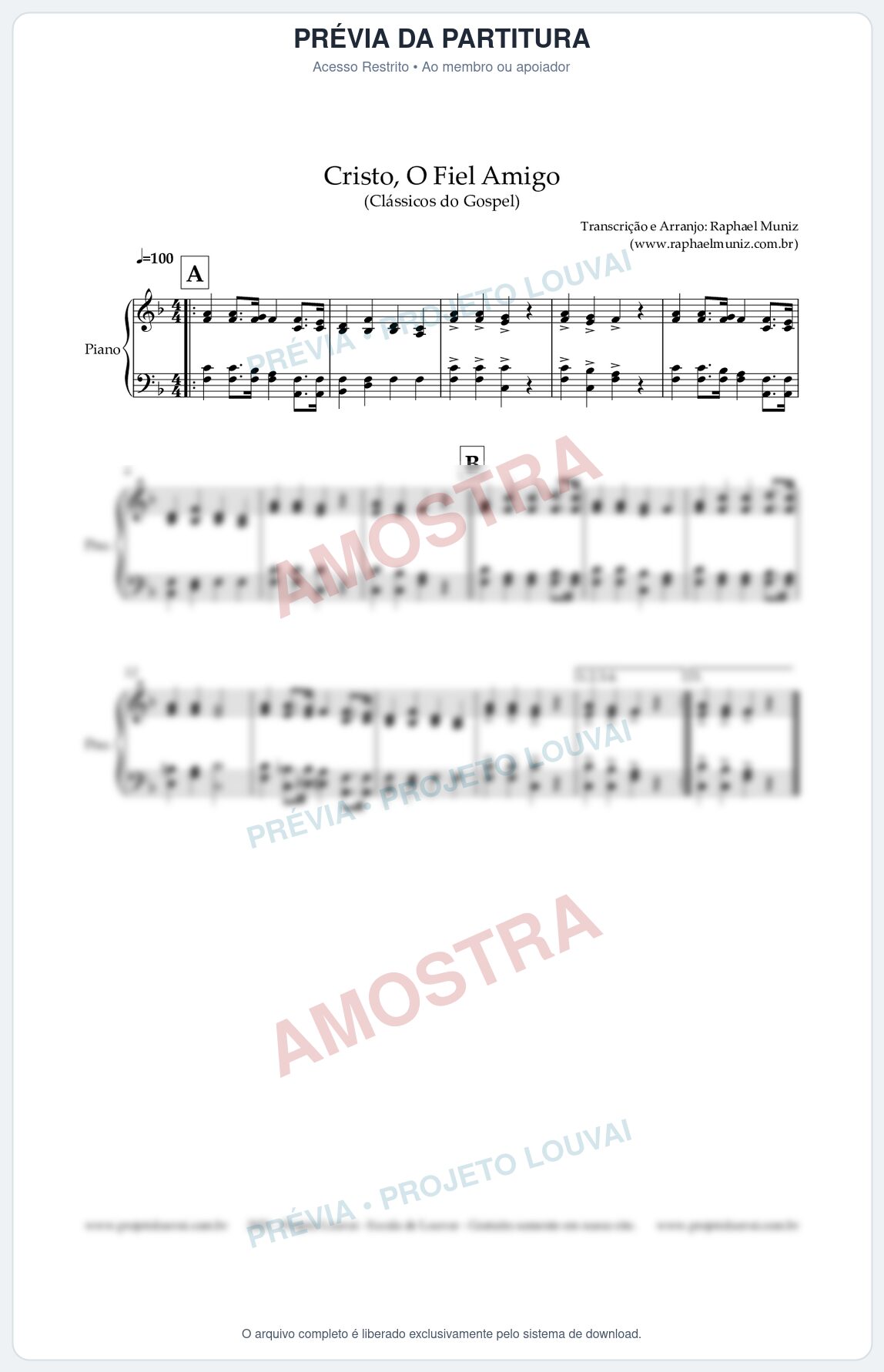 Prévia protegida da primeira página da partitura Partitura para Piano - Cristo, O Fiel Amigo - Harpa Cristã nº8 - Clássicos do Gospel