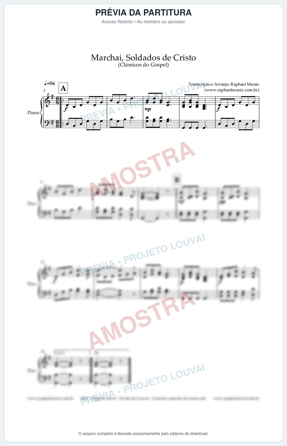 Prévia protegida da primeira página da partitura Partitura para Piano - Marchai, Soldados de Cristo - Harpa Cristã nº9 - Clássicos do Gospel