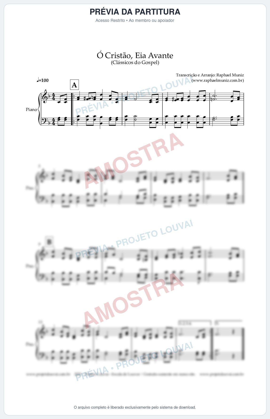 Prévia protegida da primeira página da partitura Partitura para Piano - Ó Cristão, Eia Avante - Harpa Cristã nº11 - Clássicos do Gospel
