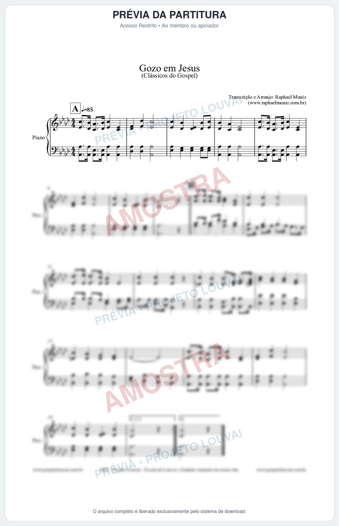 Prévia protegida da primeira página da partitura Partitura para Piano - Gozo em Jesus - Harpa Cristã nº14 - Clássicos do Gospel