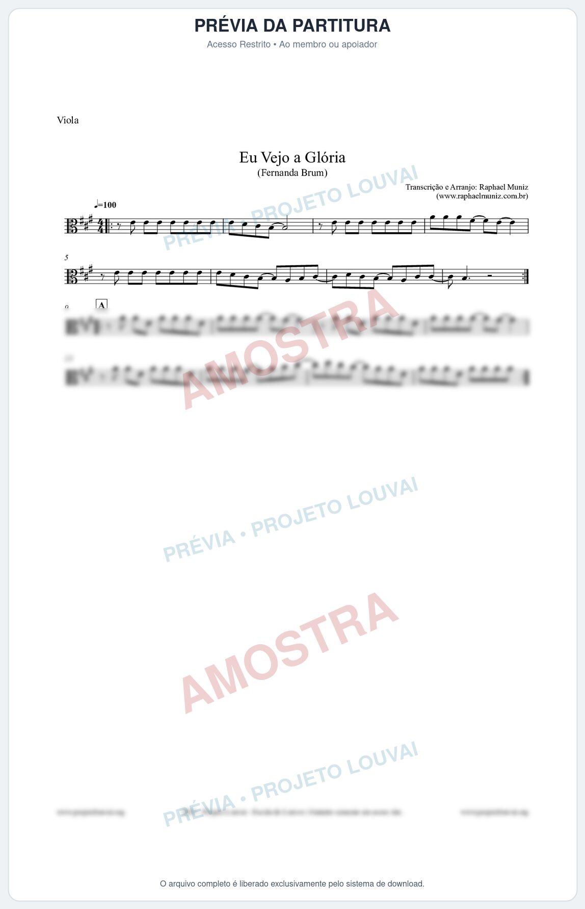 Prévia protegida da primeira página da partitura Partitura para Viola - Eu Vejo a Glória - Fernanda Brum
