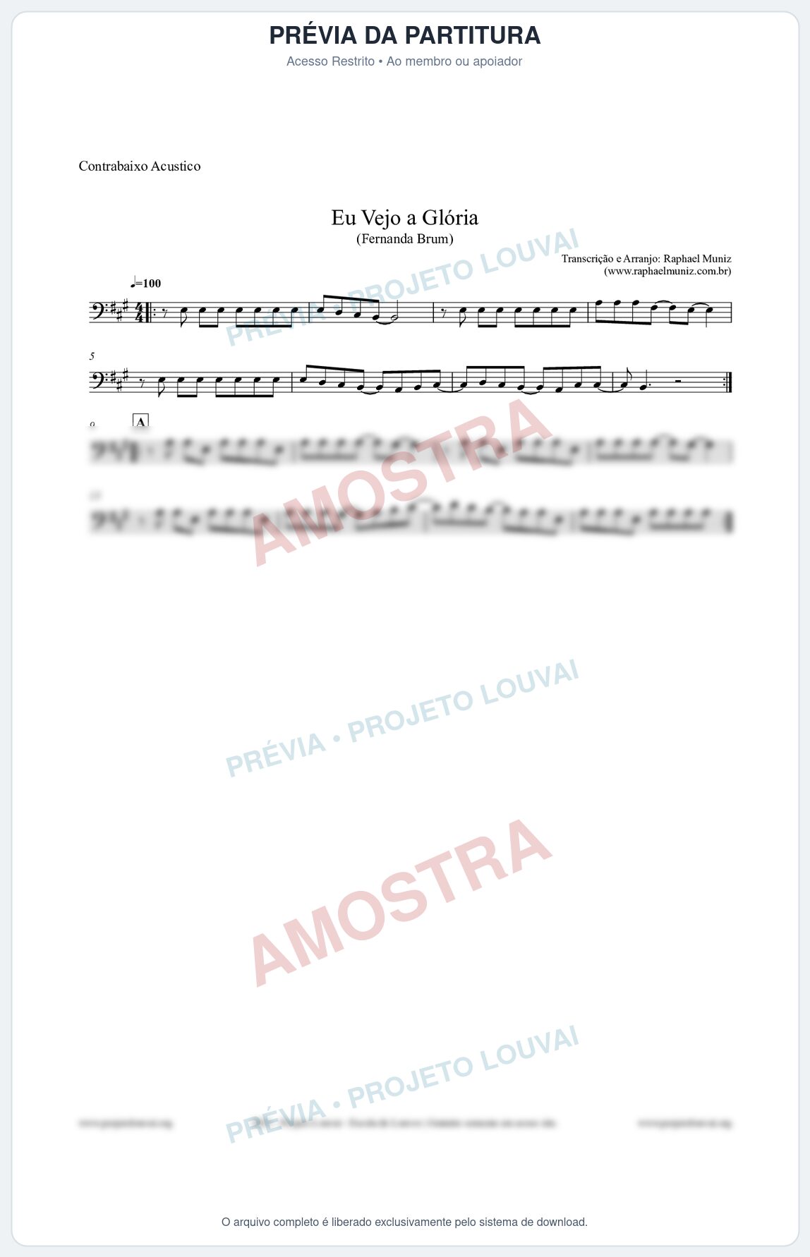 Prévia protegida da primeira página da partitura Partitura para Contrabaixo Acústico - Eu Vejo a Glória - Fernanda Brum