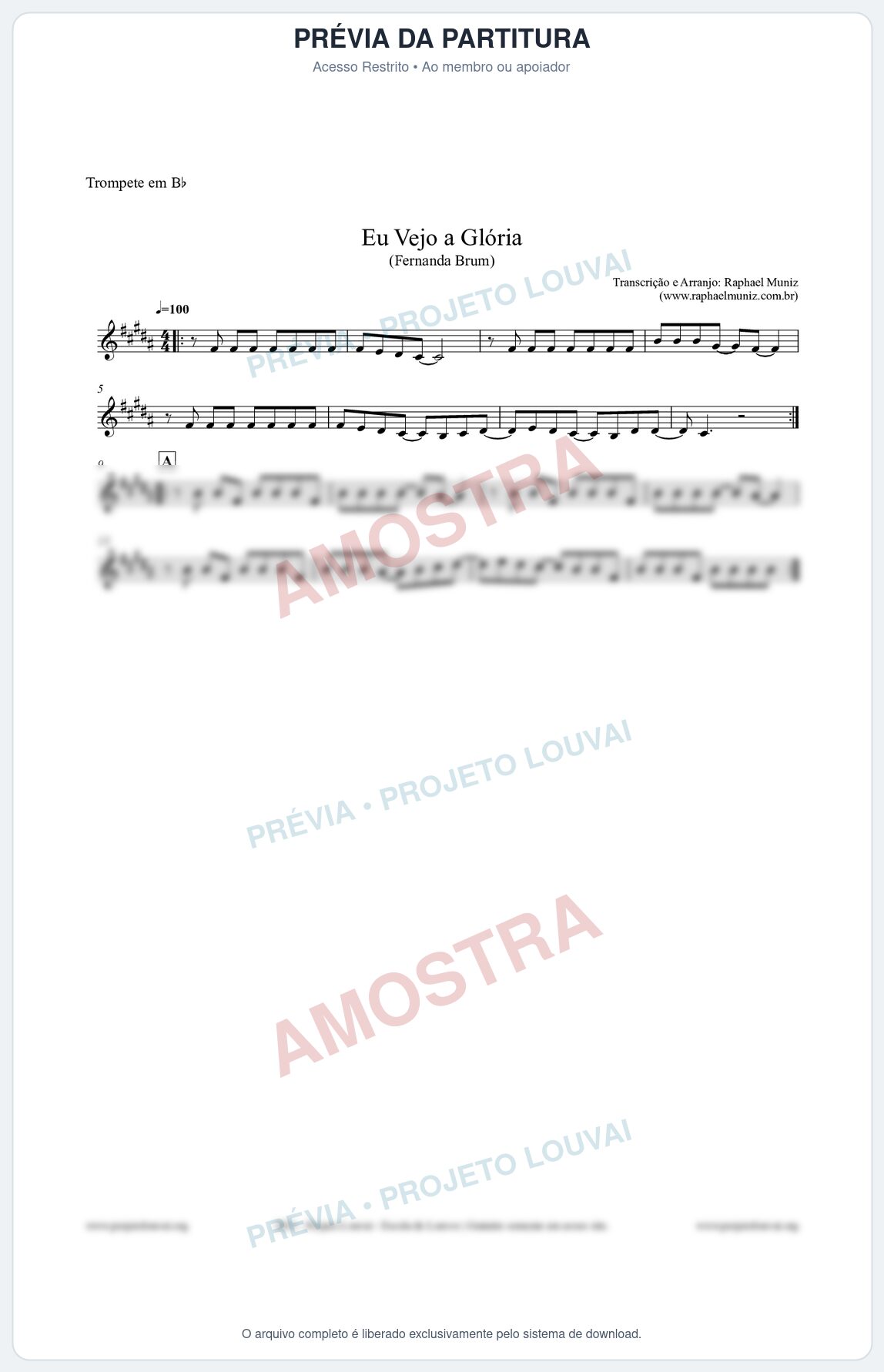Prévia protegida da primeira página da partitura Partitura para Trompete em Bb - Eu Vejo a Glória - Fernanda Brum