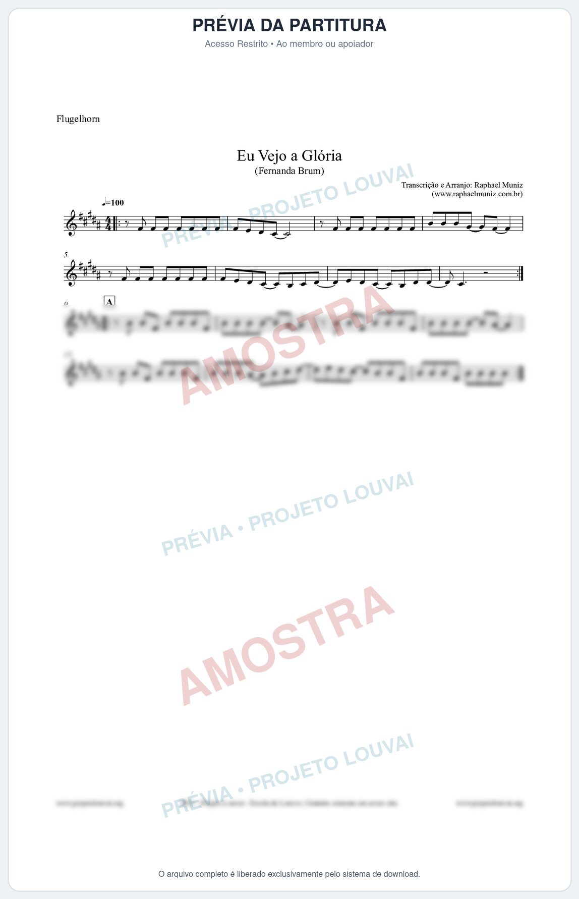Prévia protegida da primeira página da partitura Partitura para Flugelhorn - Eu Vejo a Glória - Fernanda Brum