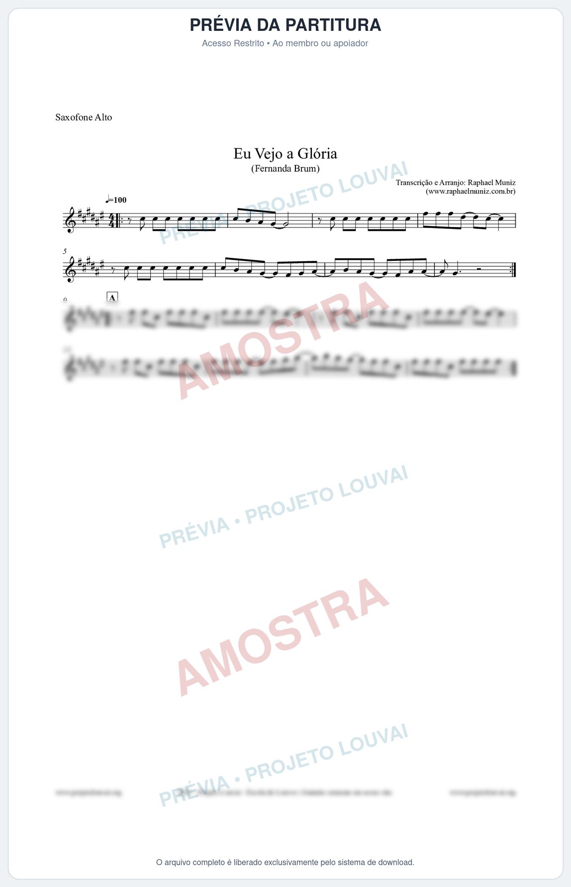 Prévia protegida da primeira página da partitura Partitura para Saxofone Alto - Eu Vejo a Glória - Fernanda Brum
