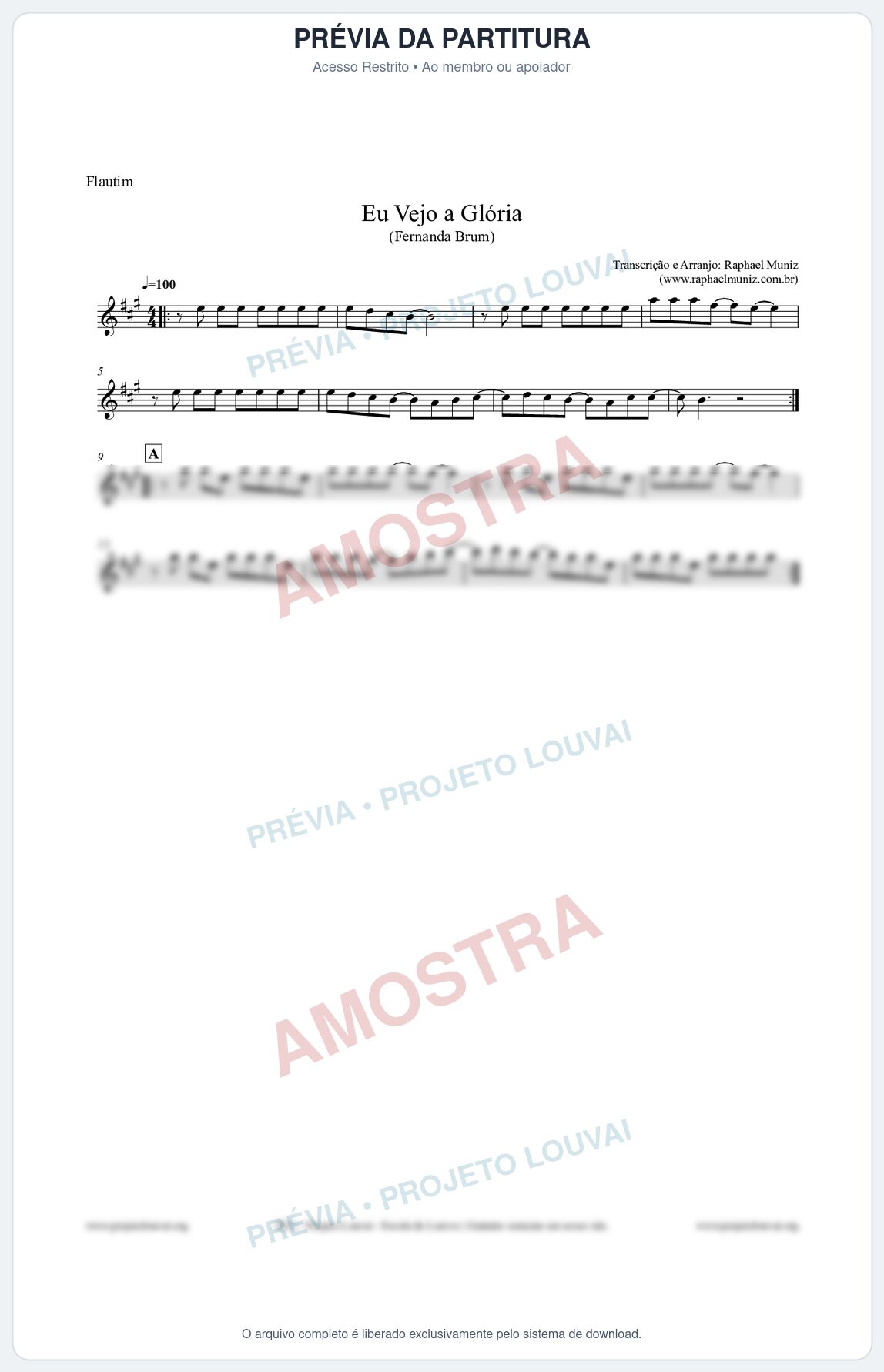 Prévia protegida da primeira página da partitura Partitura para Flautim - Eu Vejo a Glória - Fernanda Brum