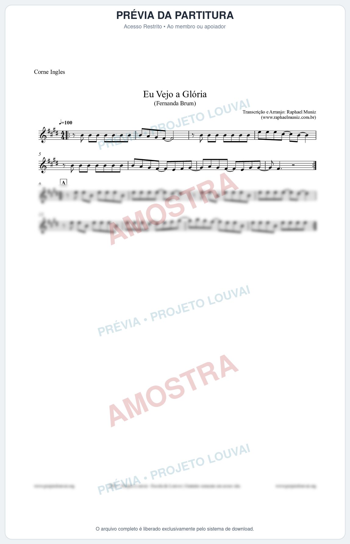 Prévia protegida da primeira página da partitura Partitura para Corne Inglês - Eu Vejo a Glória - Fernanda Brum