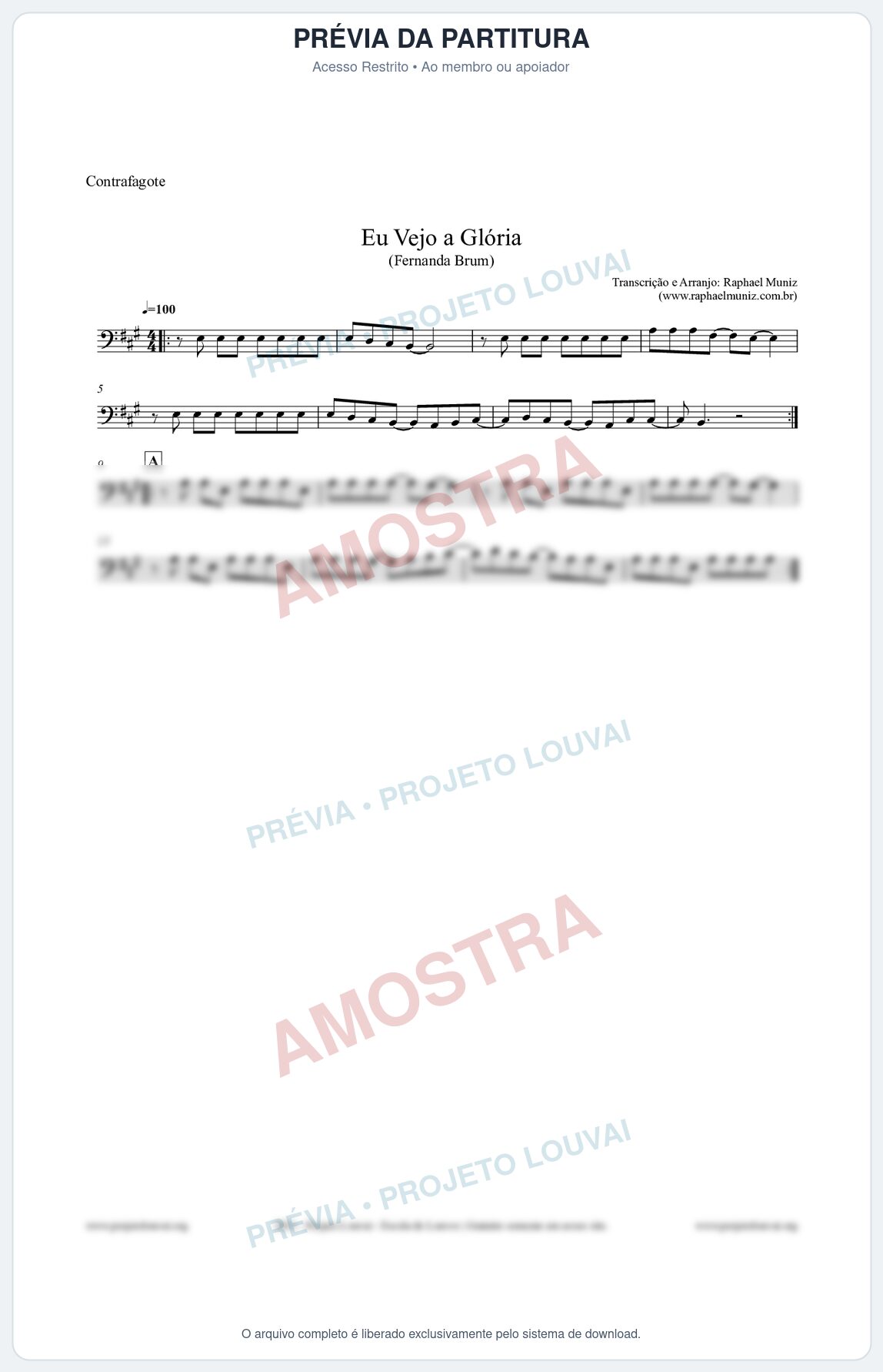 Prévia protegida da primeira página da partitura Partitura para Contrafagote - Eu Vejo a Glória - Fernanda Brum