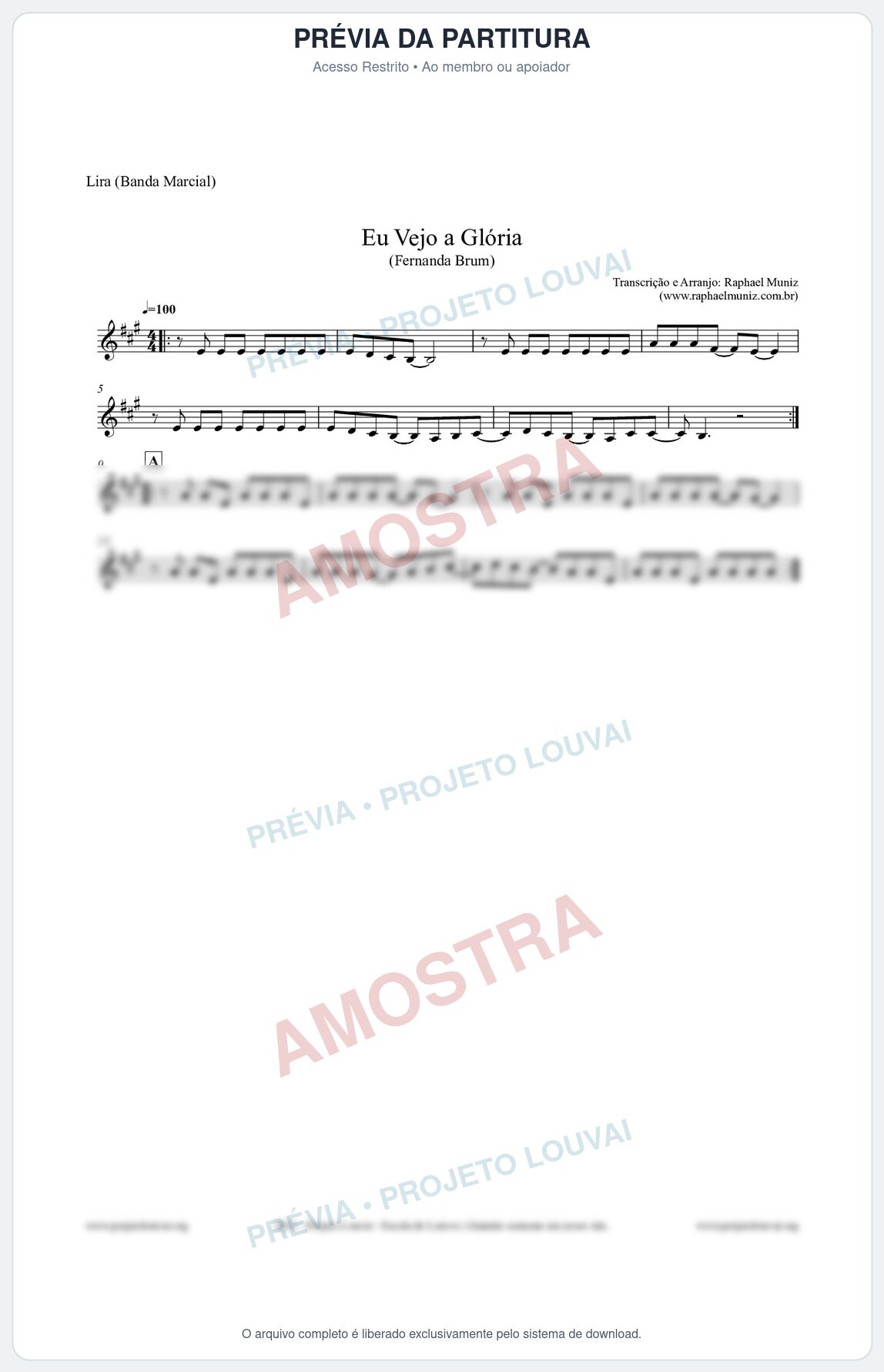 Prévia protegida da primeira página da partitura Partitura para Lira (Banda Marcial) - Eu Vejo a Glória - Fernanda Brum