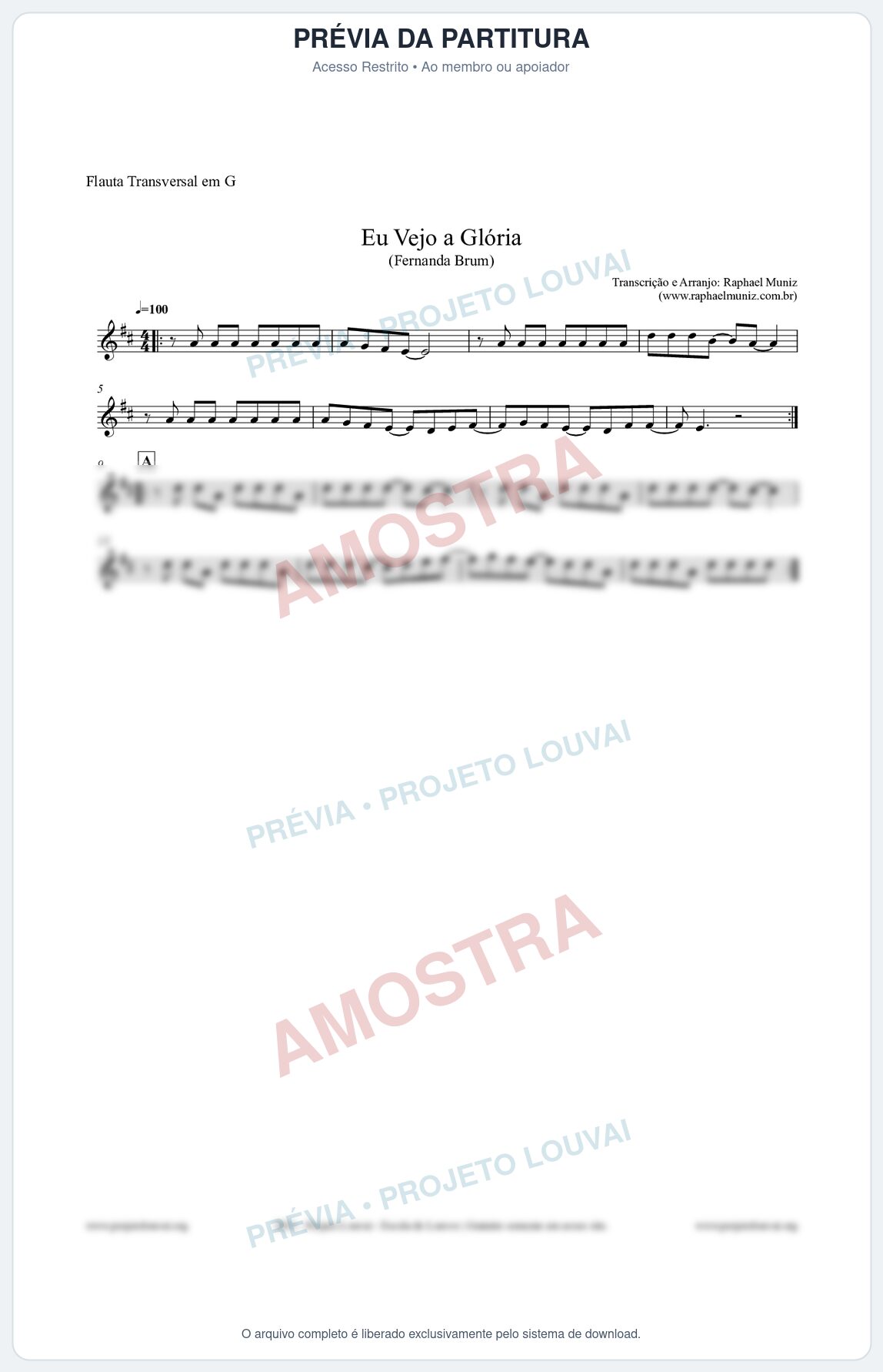 Prévia protegida da primeira página da partitura Partitura para Flauta Transversal em G - Eu Vejo a Glória - Fernanda Brum