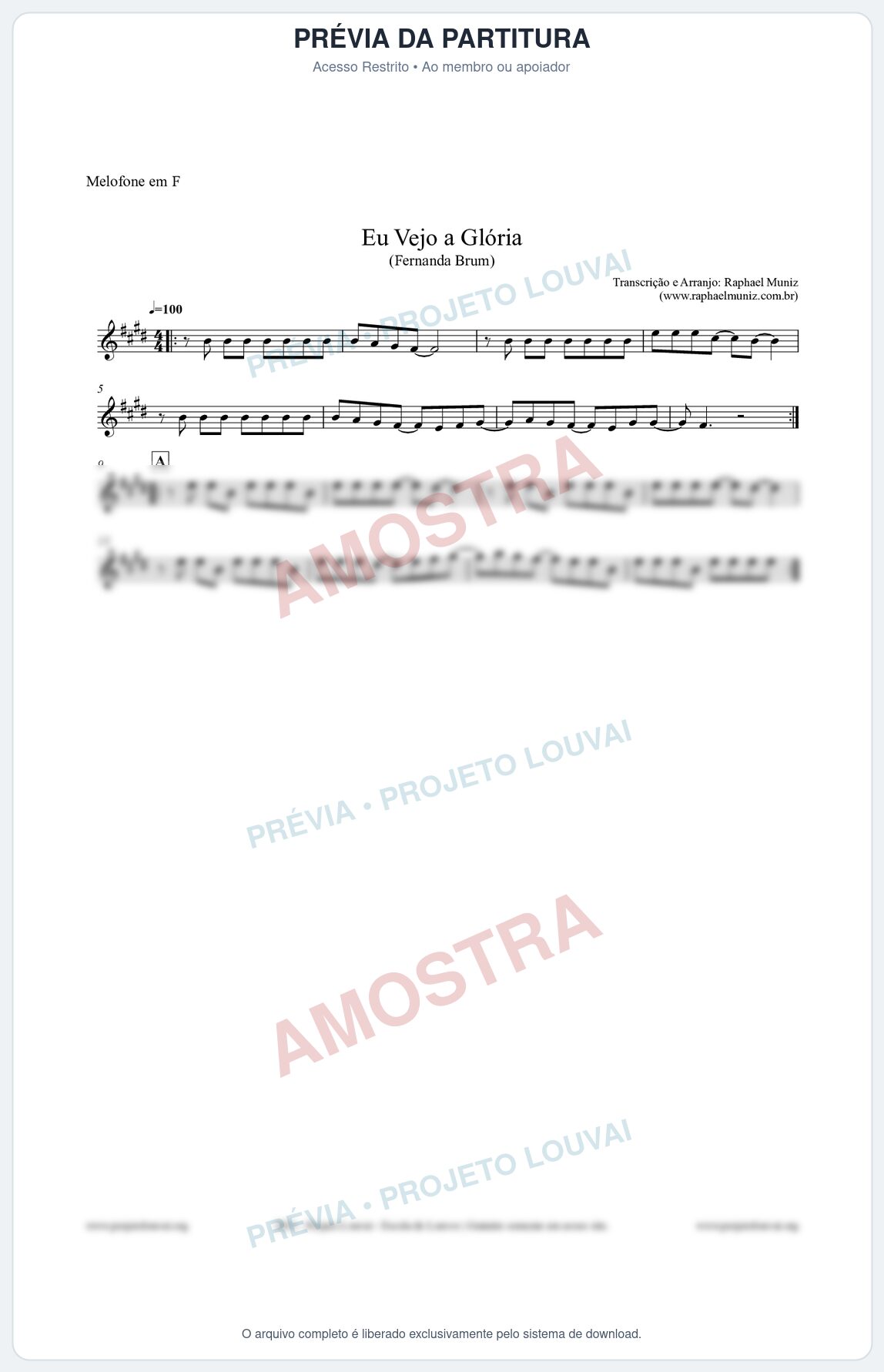 Prévia protegida da primeira página da partitura Partitura para Melofone em F - Eu Vejo a Glória - Fernanda Brum