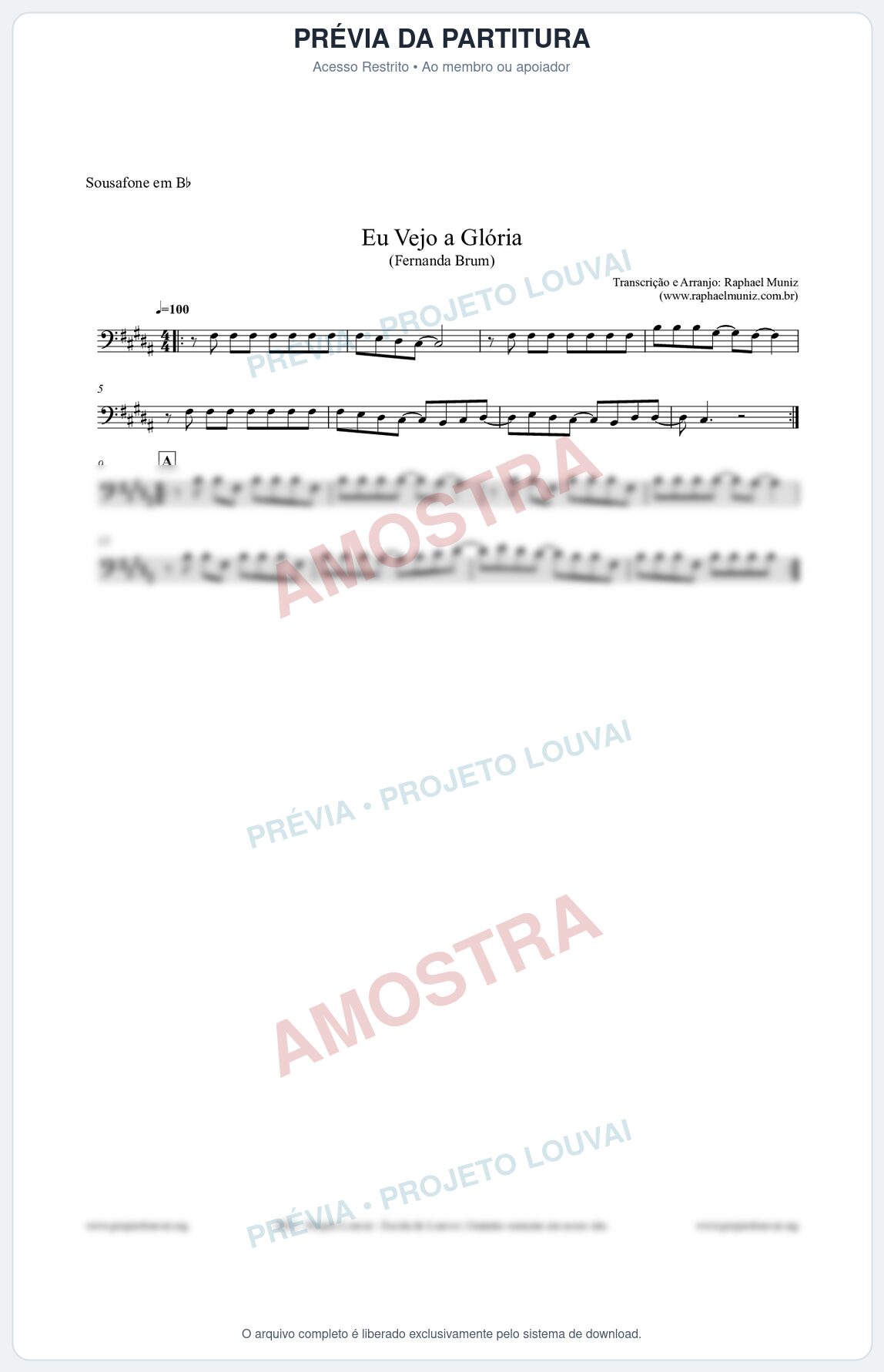 Prévia protegida da primeira página da partitura Partitura para Sousafone em Bb - Eu Vejo a Glória - Fernanda Brum