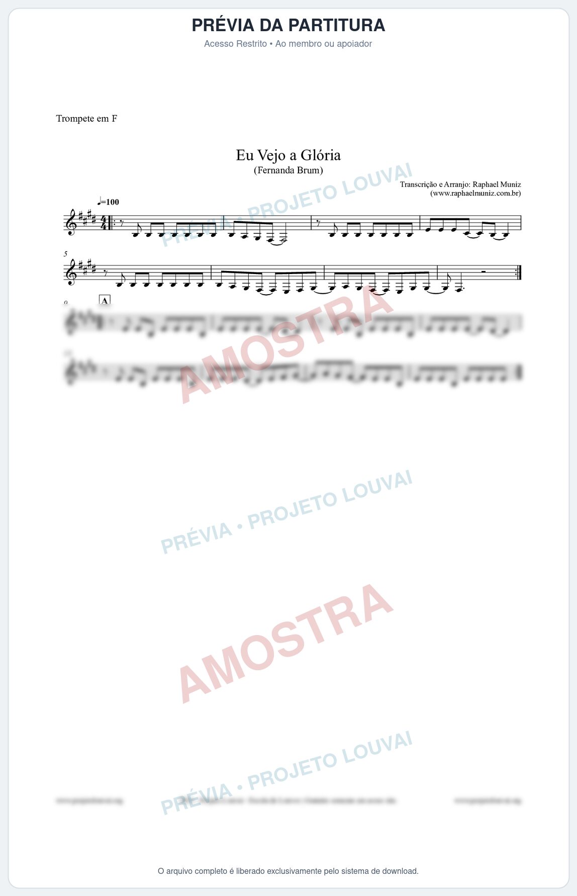 Prévia protegida da primeira página da partitura Partitura para Trompete em F - Eu Vejo a Glória - Fernanda Brum
