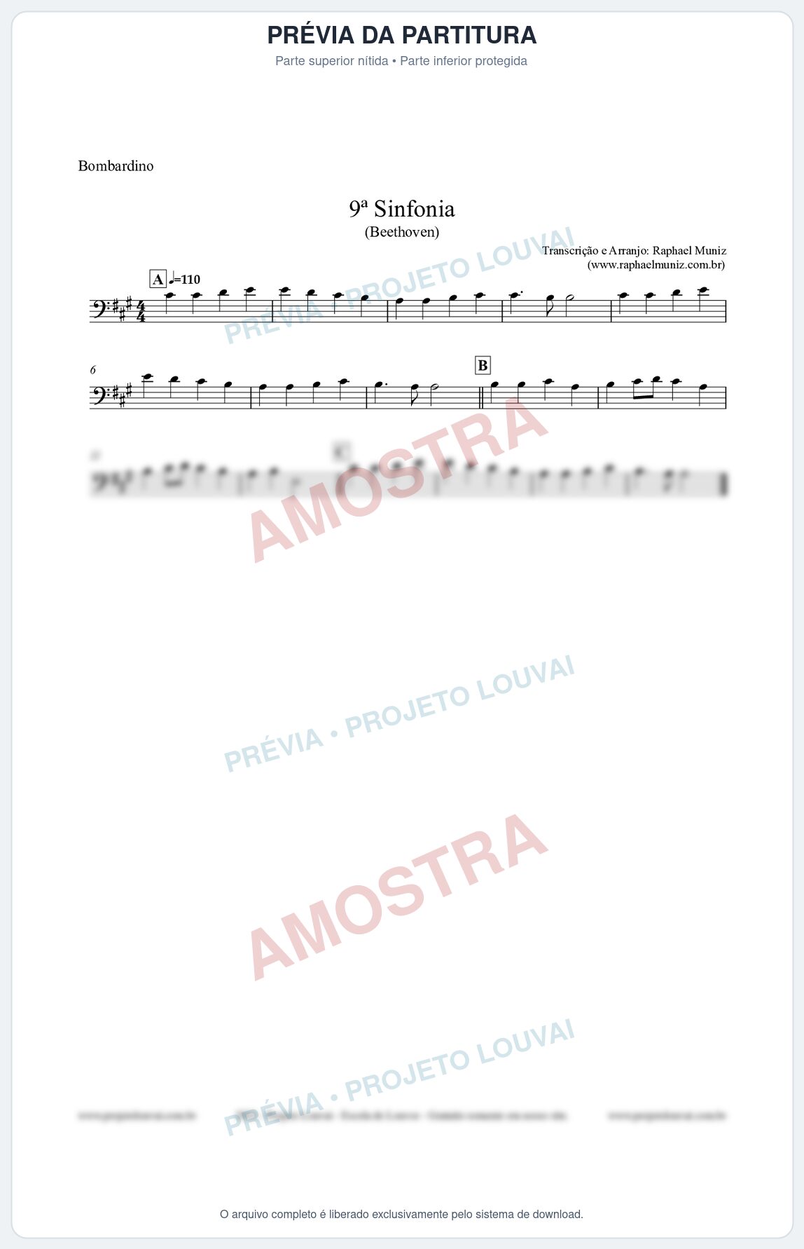 Prévia protegida da primeira página da partitura Partitura para Bombardino - Nona Sinfonia - Beethoven