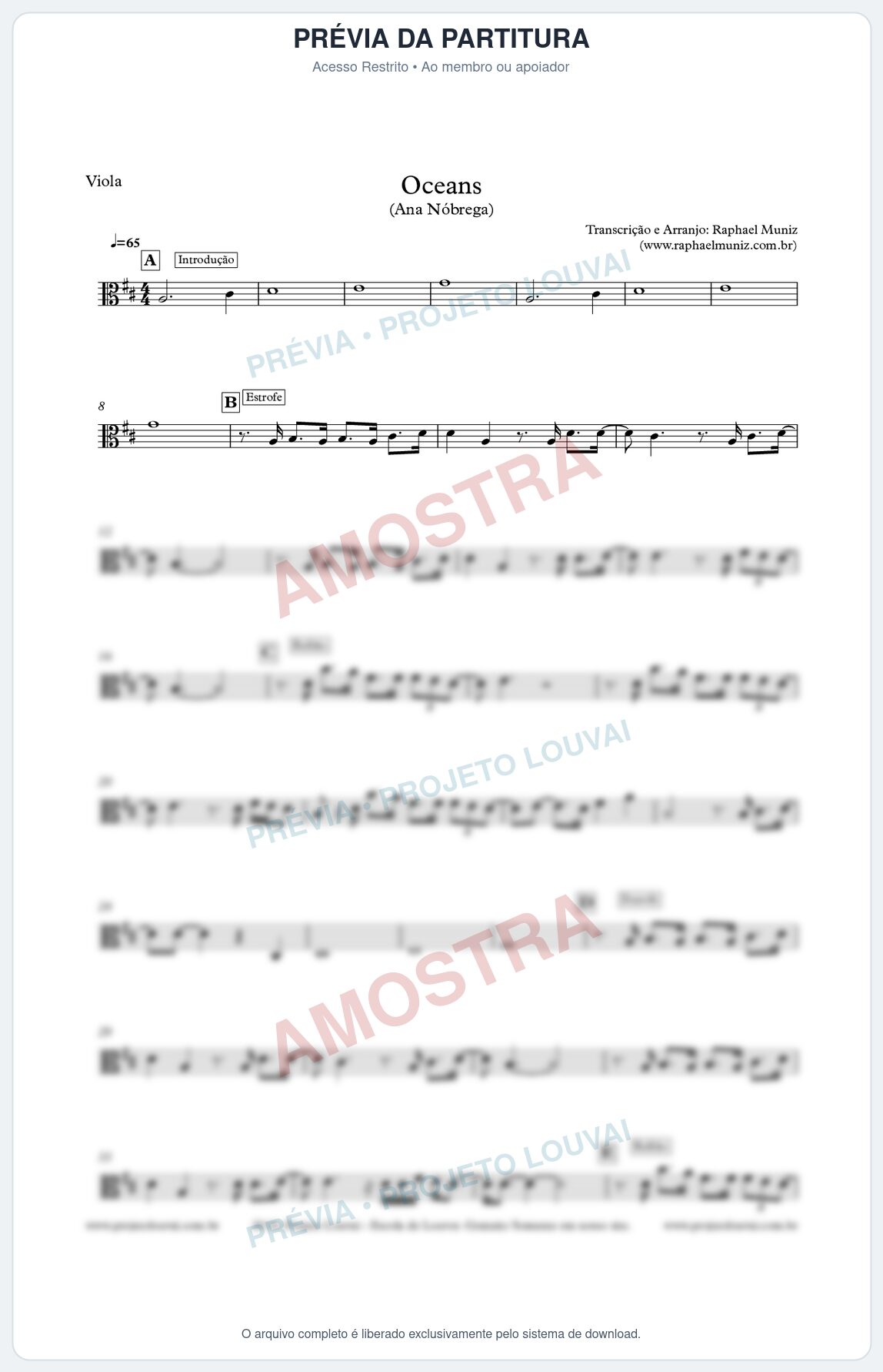 Prévia protegida da primeira página da partitura Partitura para Viola - Oceans (Oceanos) - Ana Nóbrega
