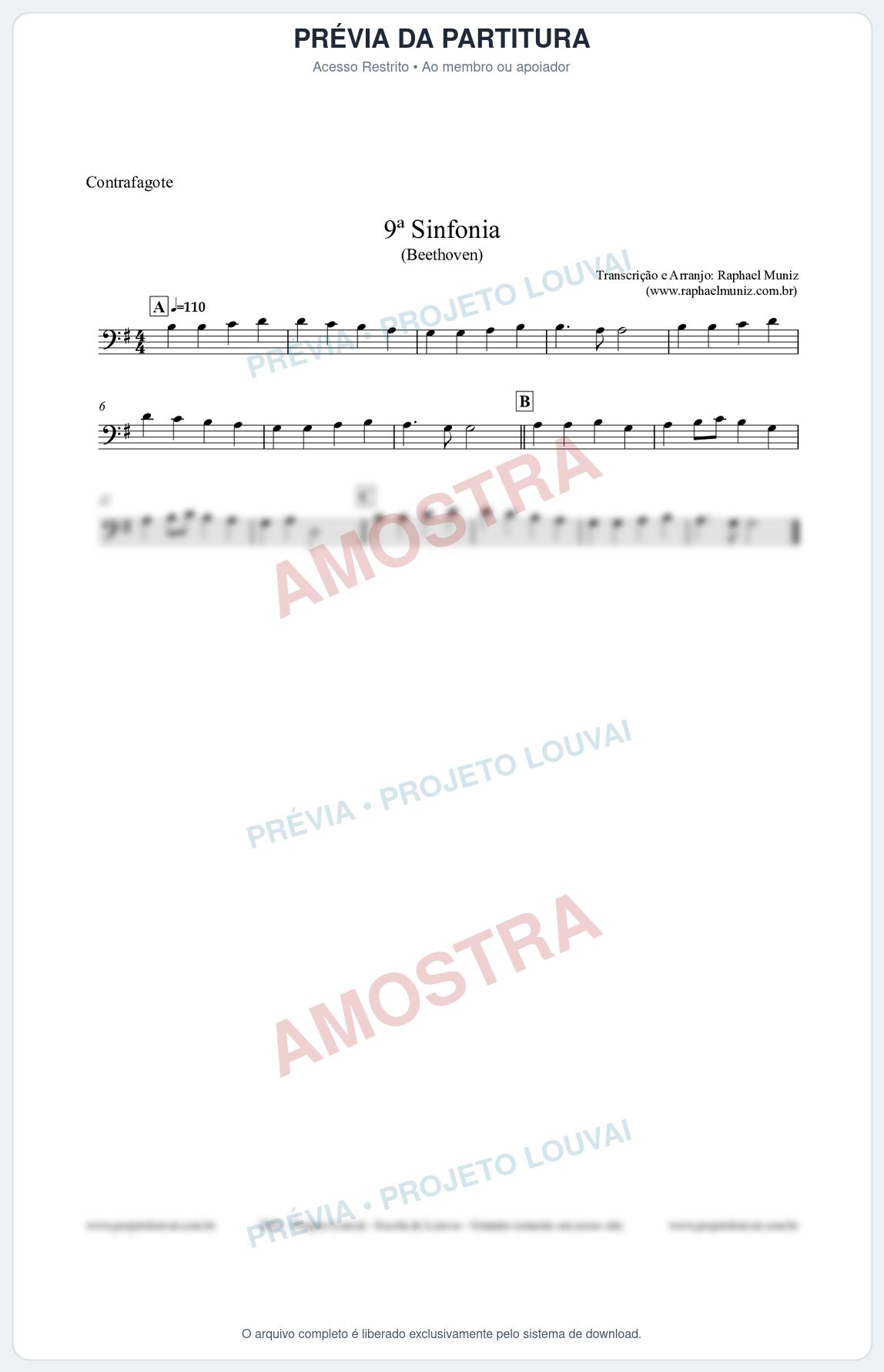 Prévia protegida da primeira página da partitura Partitura para Contrafagote - Nona Sinfonia - Beethoven
