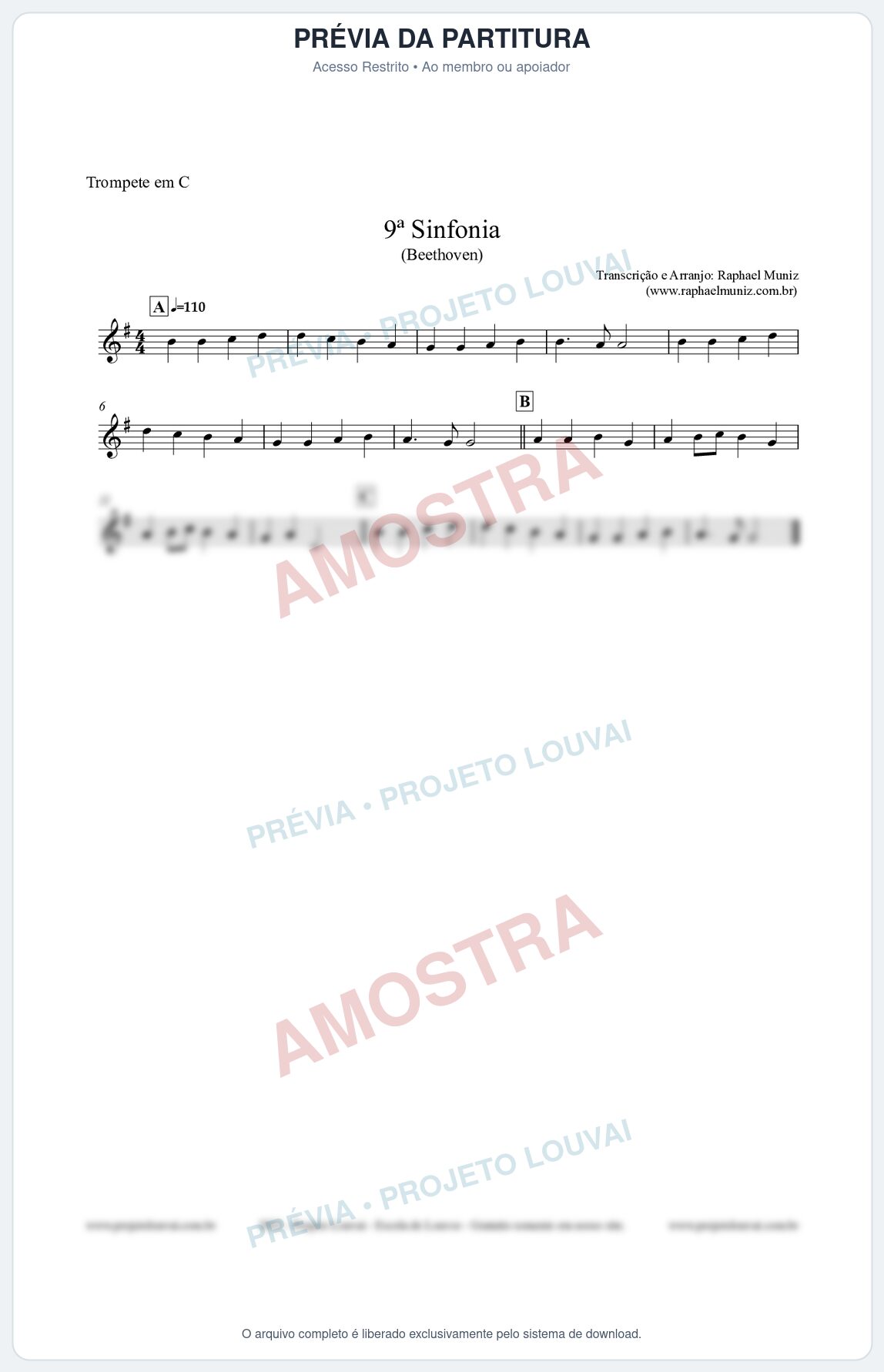 Prévia protegida da primeira página da partitura Partitura para Trompete em C - Nona Sinfonia - Beethoven