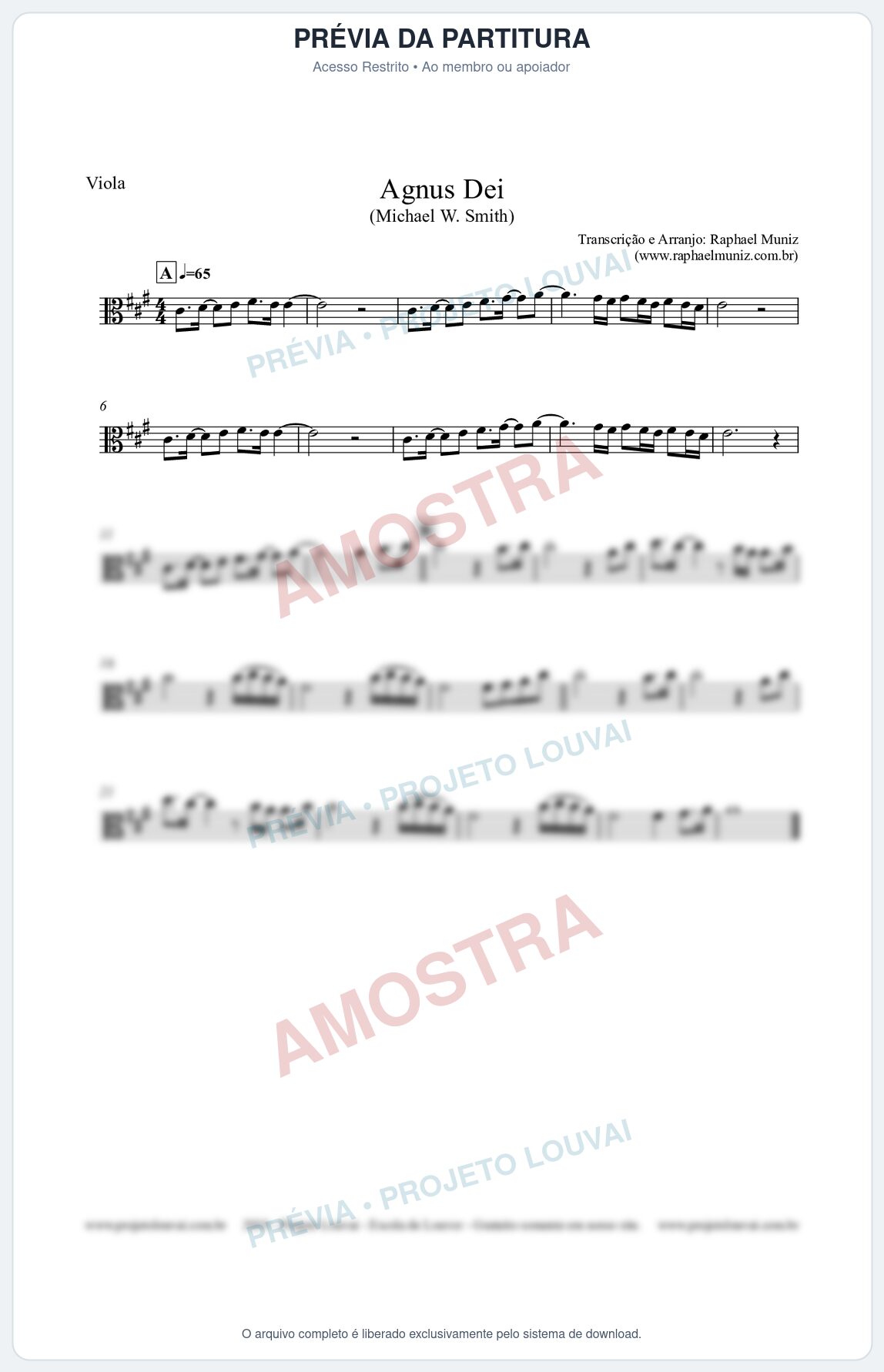 Prévia protegida da primeira página da partitura Partitura para Viola - Agnus Dei - Michael W. Smith