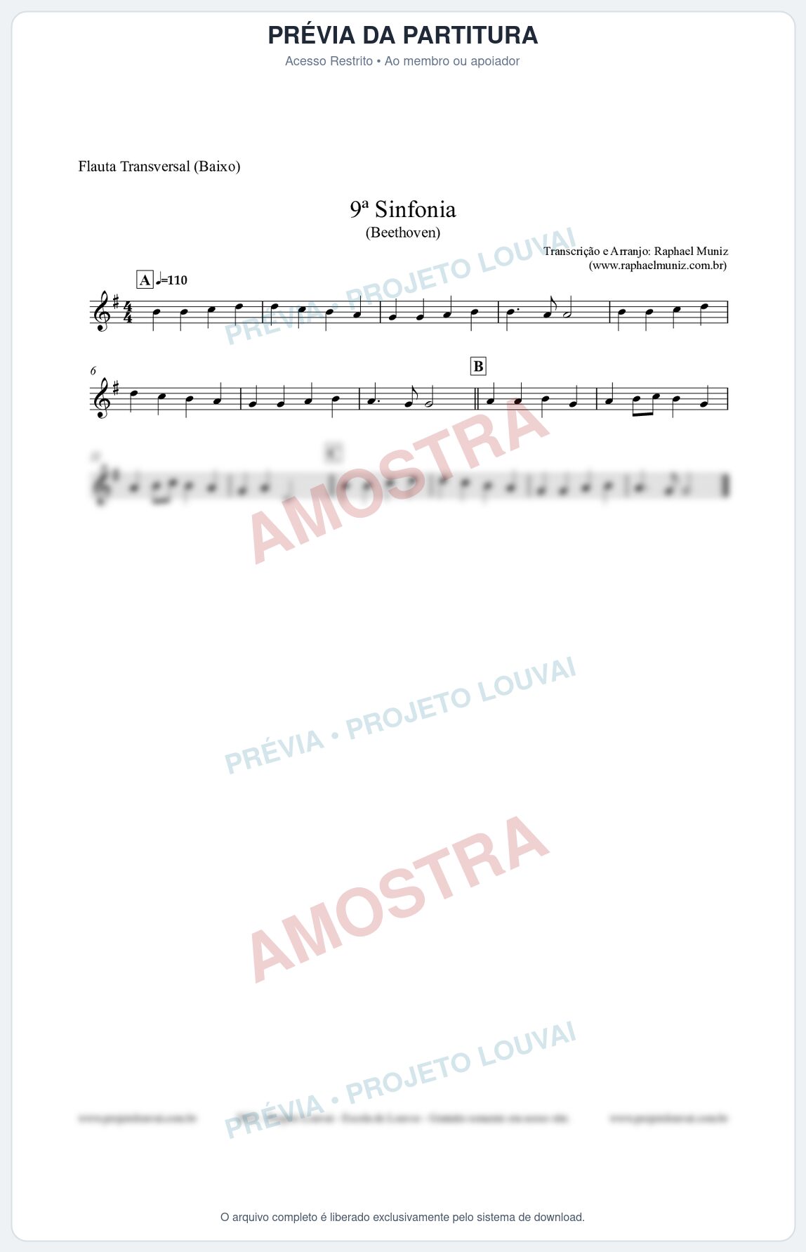 Prévia protegida da primeira página da partitura Partitura para Flauta Transversal (Baixo) - Nona Sinfonia - Beethoven