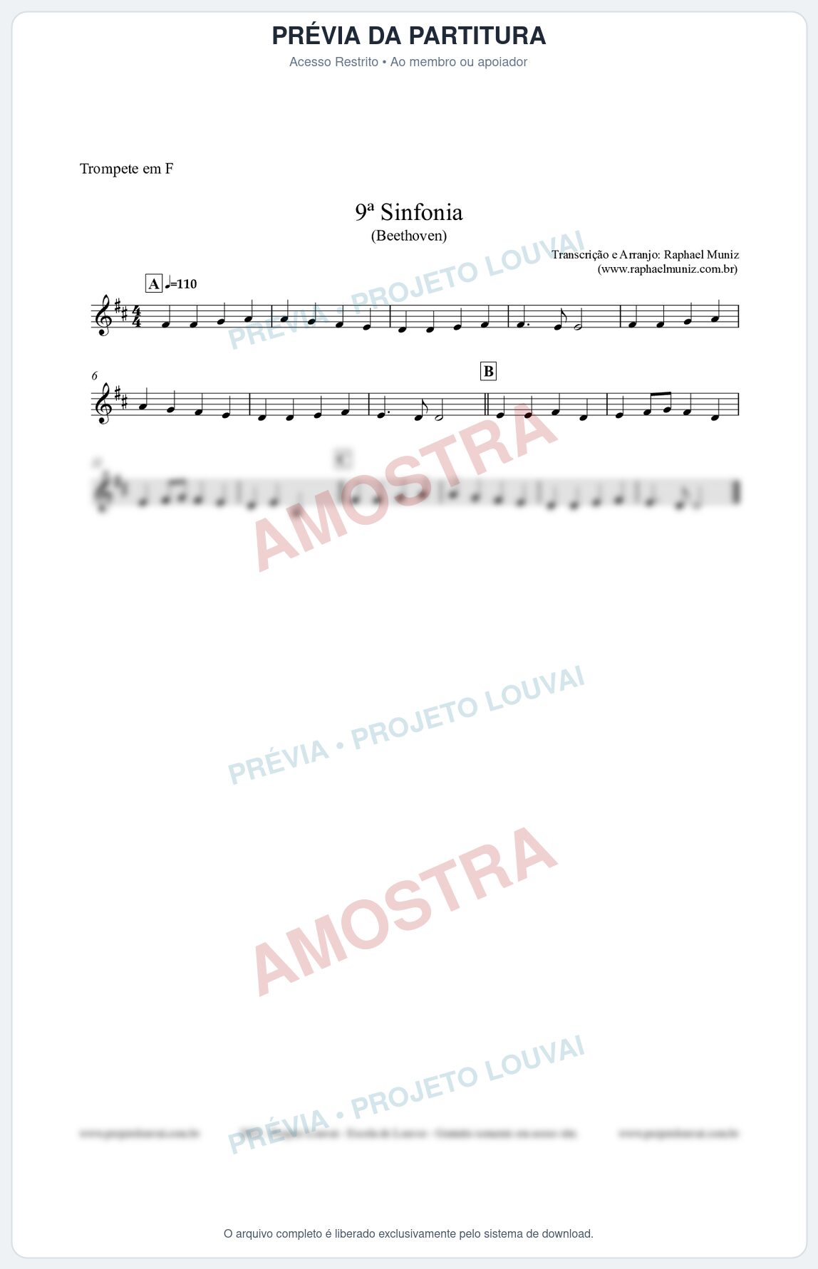 Prévia protegida da primeira página da partitura Partitura para Trompete em F - Nona Sinfonia - Beethoven