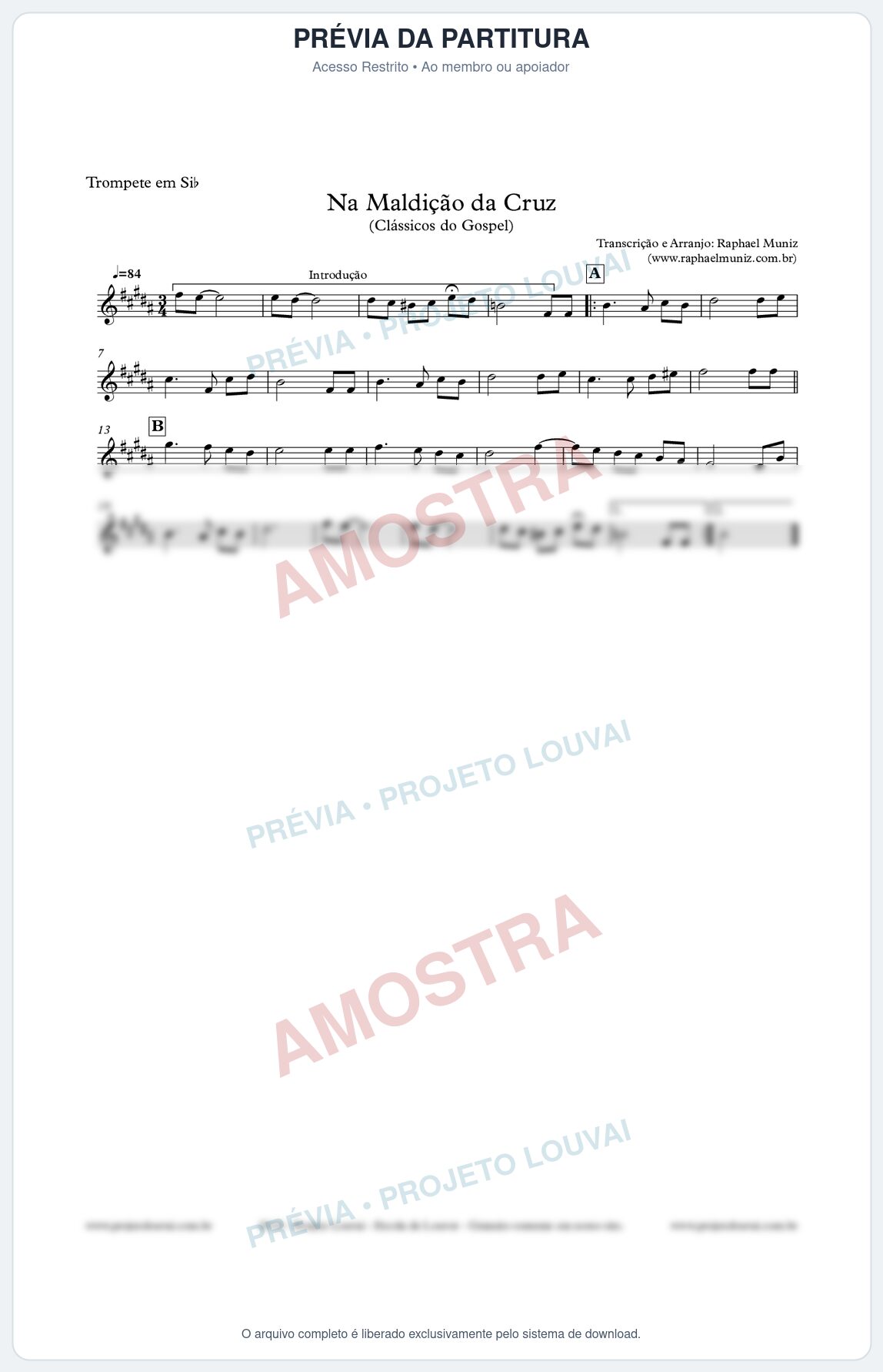 Prévia protegida da primeira página da partitura Partitura para Trompete - Na Maldição da Cruz - Harpa Cristã nº6 - Clássicos do Gospel