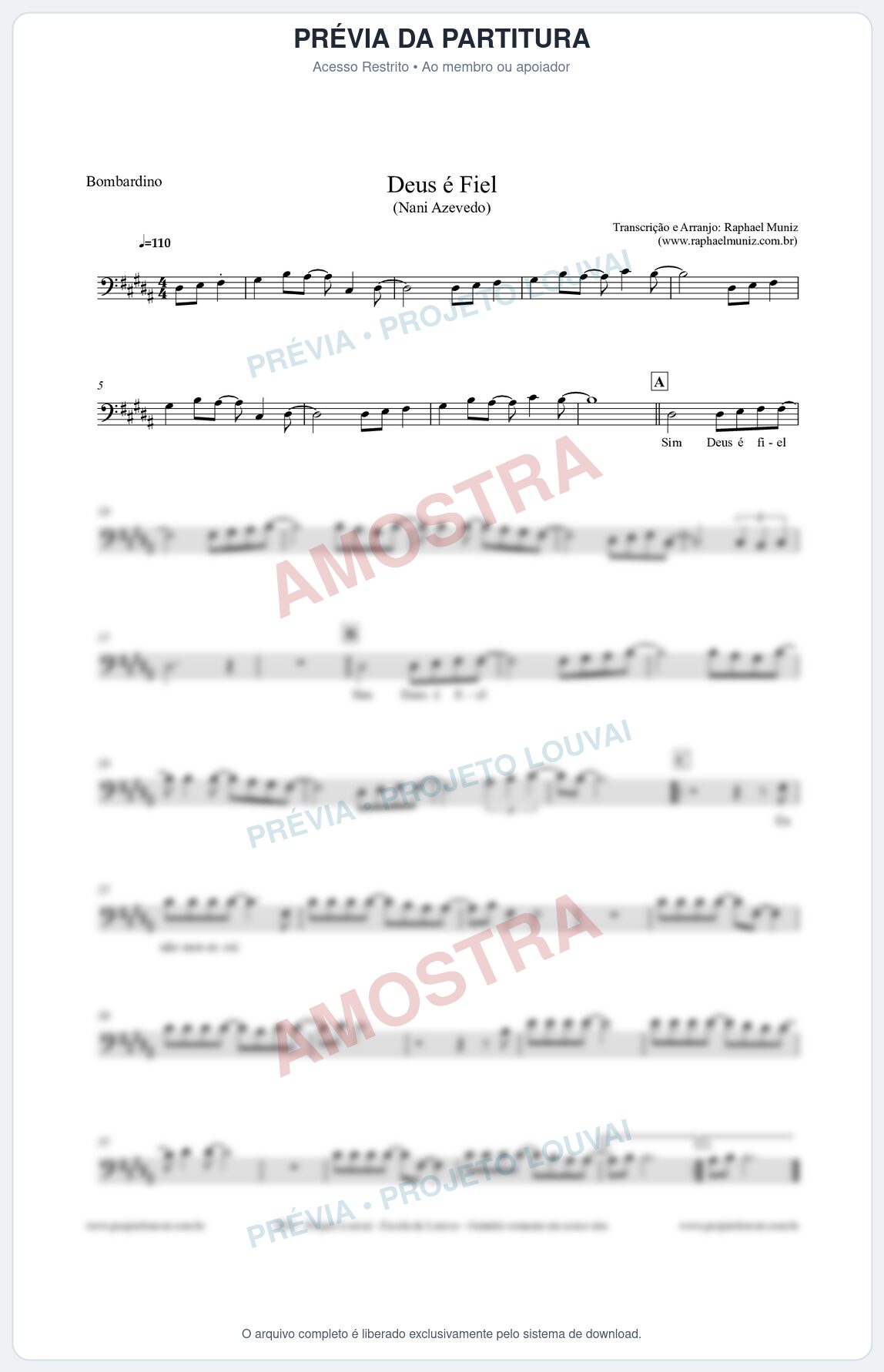 Prévia protegida da primeira página da partitura Partitura para Bombardino - Deus é Fiel - Nani Azevedo