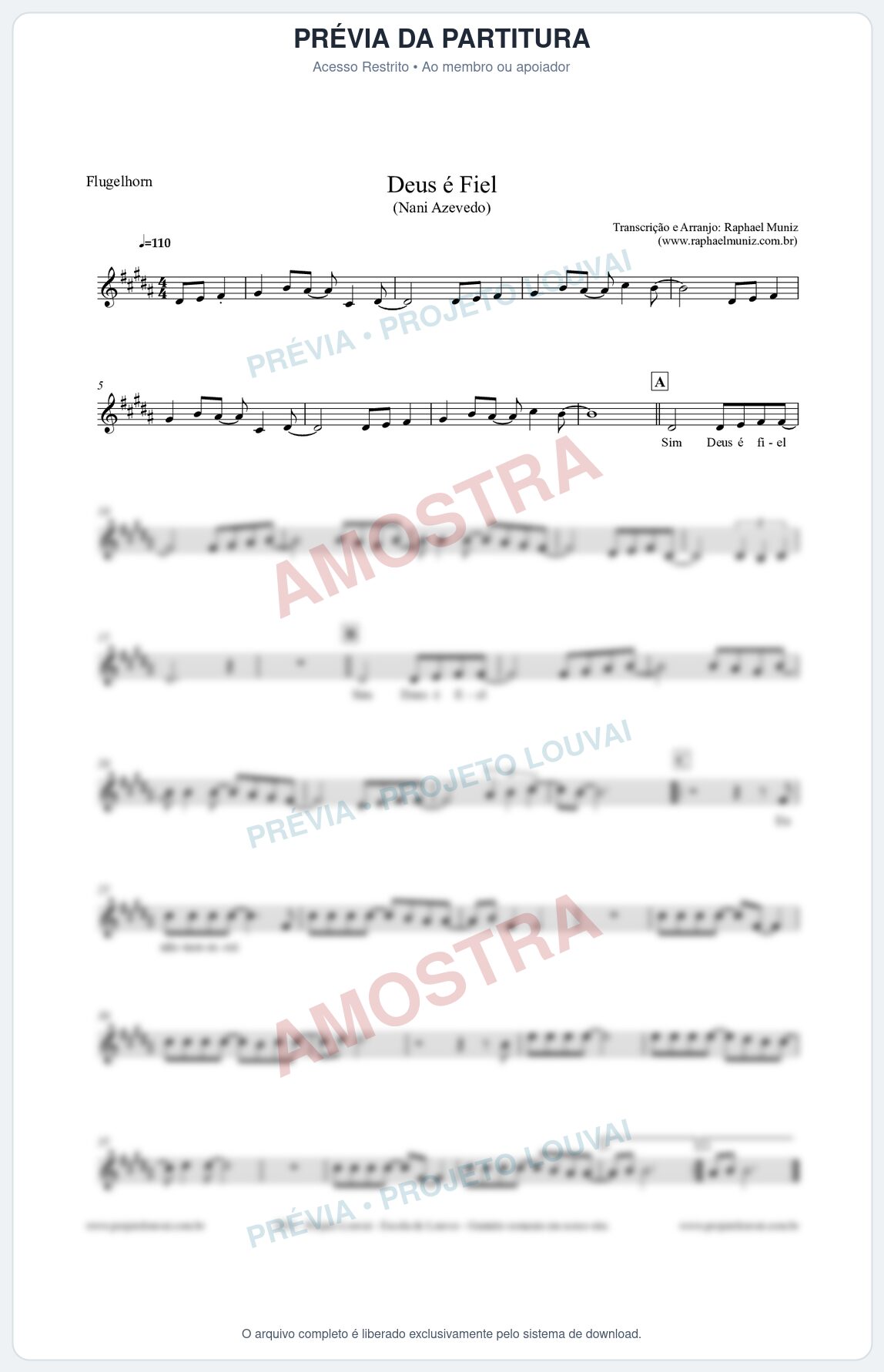 Prévia protegida da primeira página da partitura Partitura para Flugelhorn - Deus é Fiel - Nani Azevedo