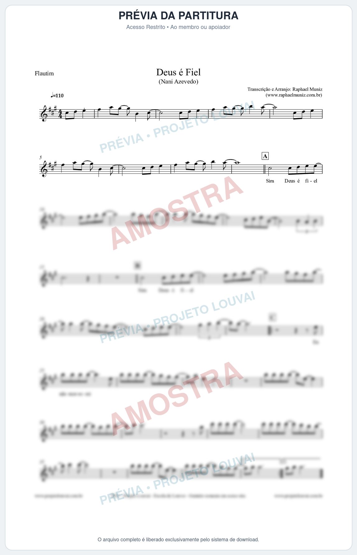 Prévia protegida da primeira página da partitura Partitura para Flautim - Deus é Fiel - Nani Azevedo