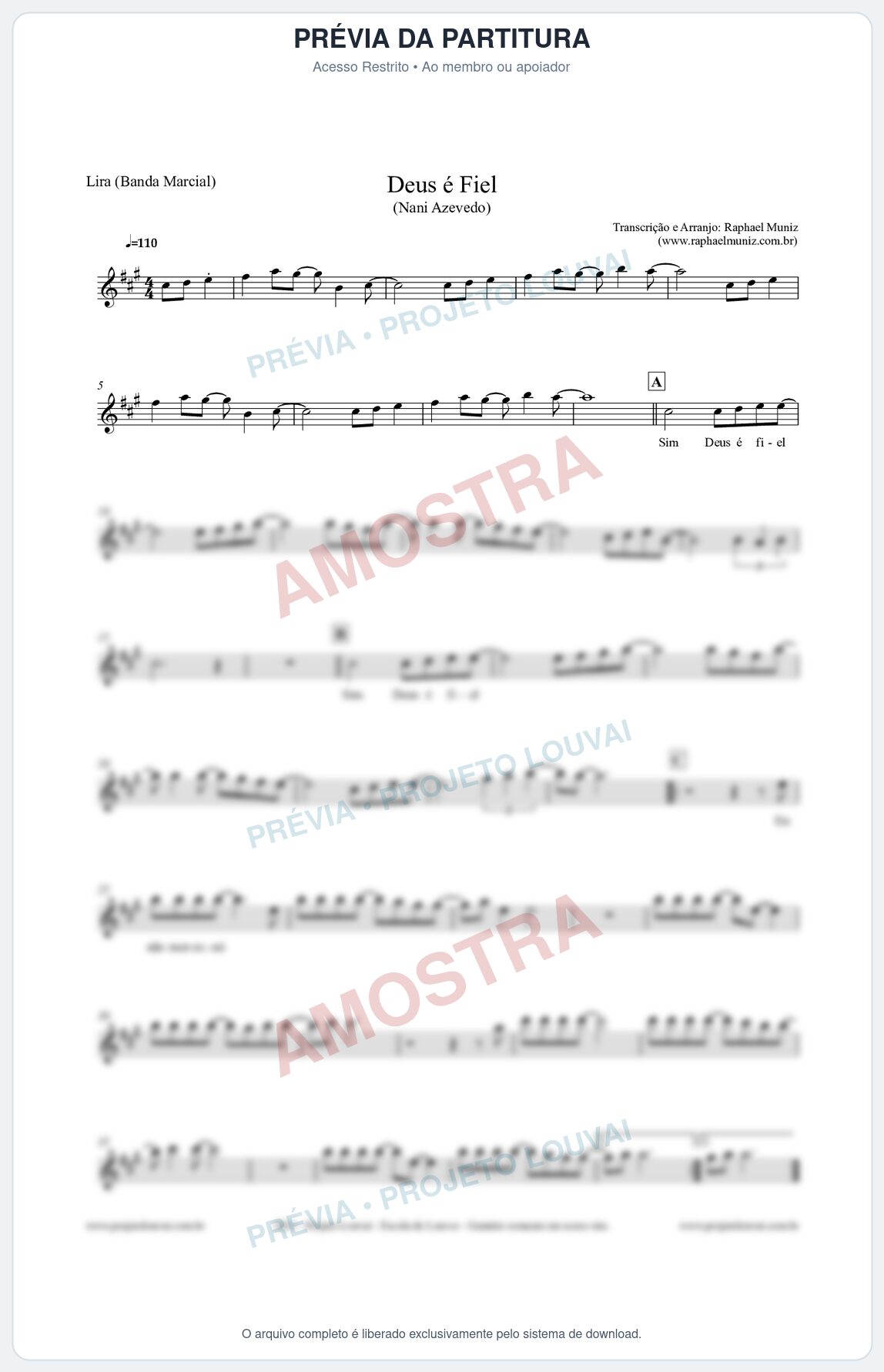 Prévia protegida da primeira página da partitura Partitura para Lira (Banda Marcial) - Deus é Fiel - Nani Azevedo