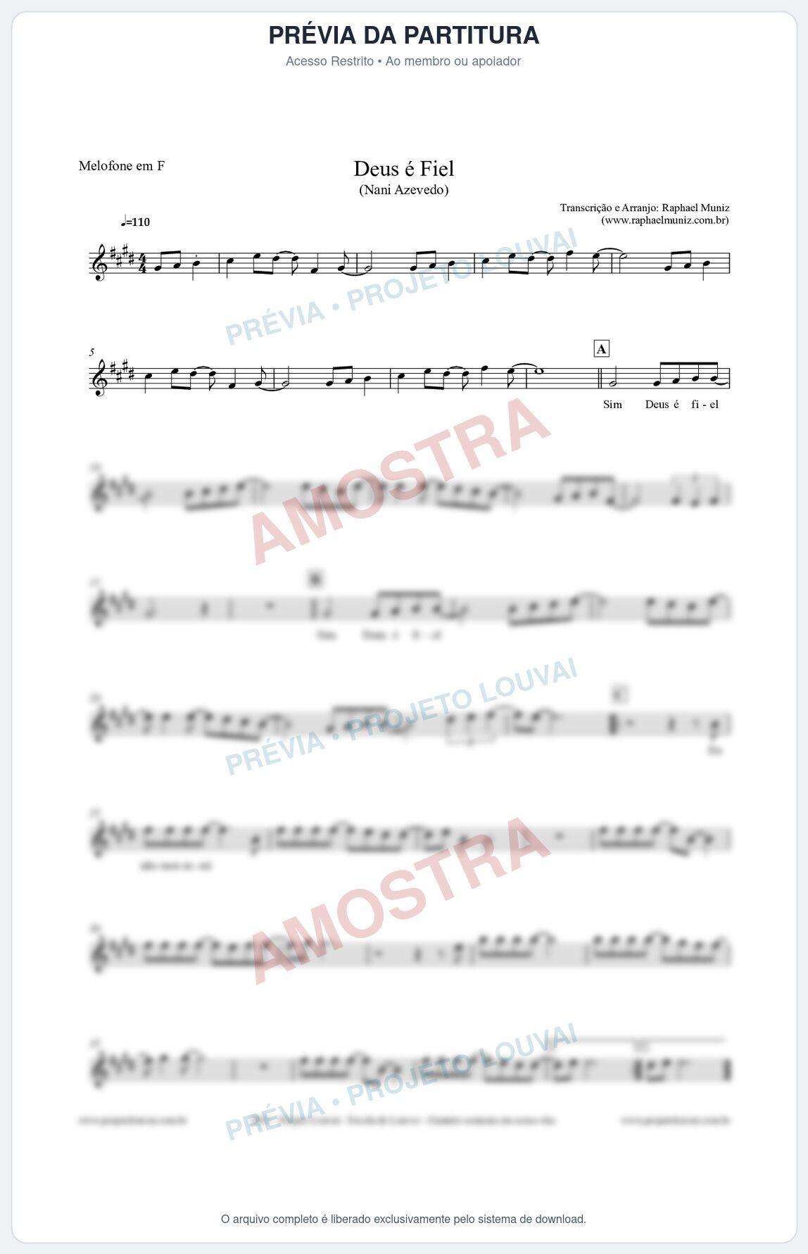 Prévia protegida da primeira página da partitura Partitura para Melofone em F - Deus é Fiel - Nani Azevedo