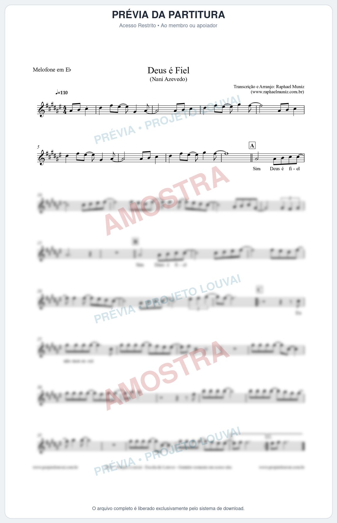 Prévia protegida da primeira página da partitura Partitura para Melofone em Eb - Deus é Fiel - Nani Azevedo