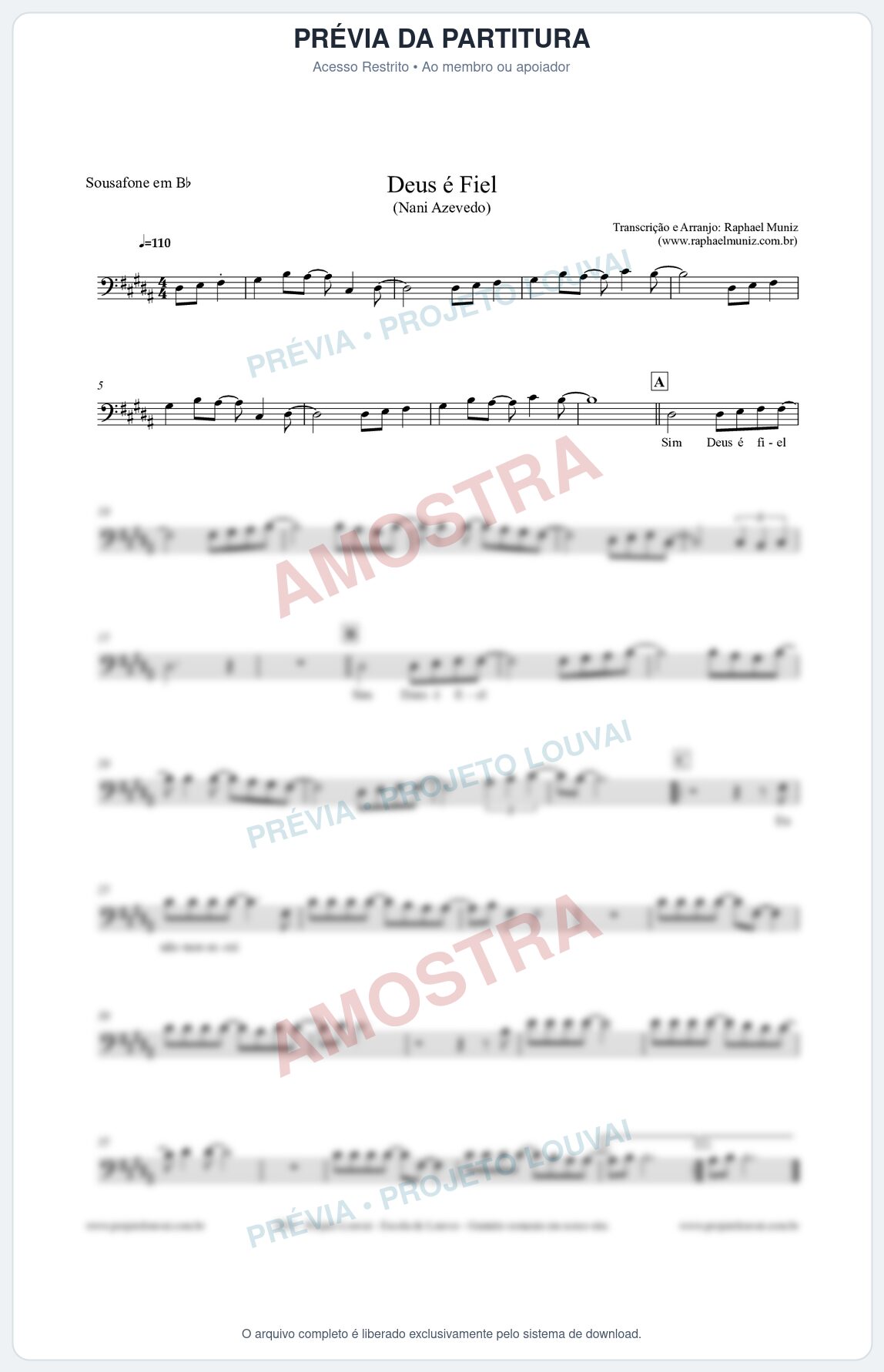Prévia protegida da primeira página da partitura Partitura para Sousafone em Bb - Deus é Fiel - Nani Azevedo