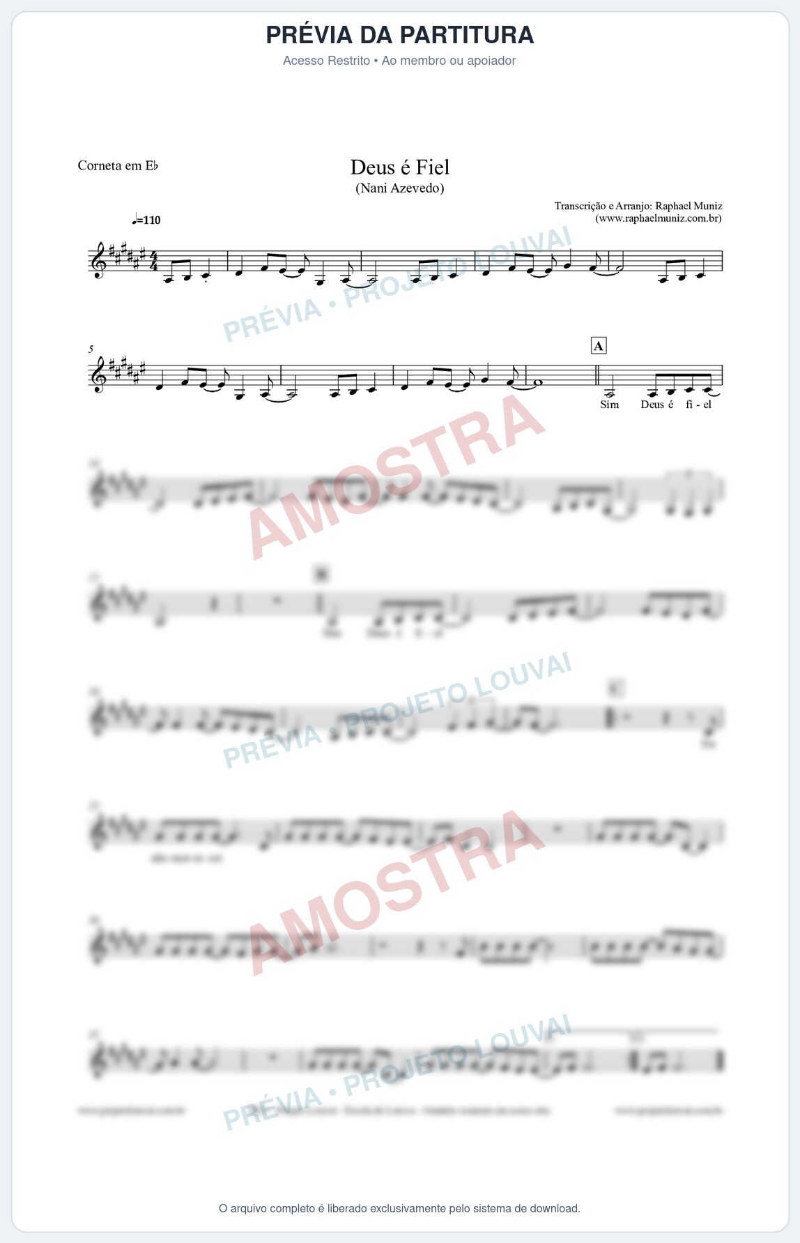 Prévia protegida da primeira página da partitura Partitura para Corneta em Eb - Deus é Fiel - Nani Azevedo