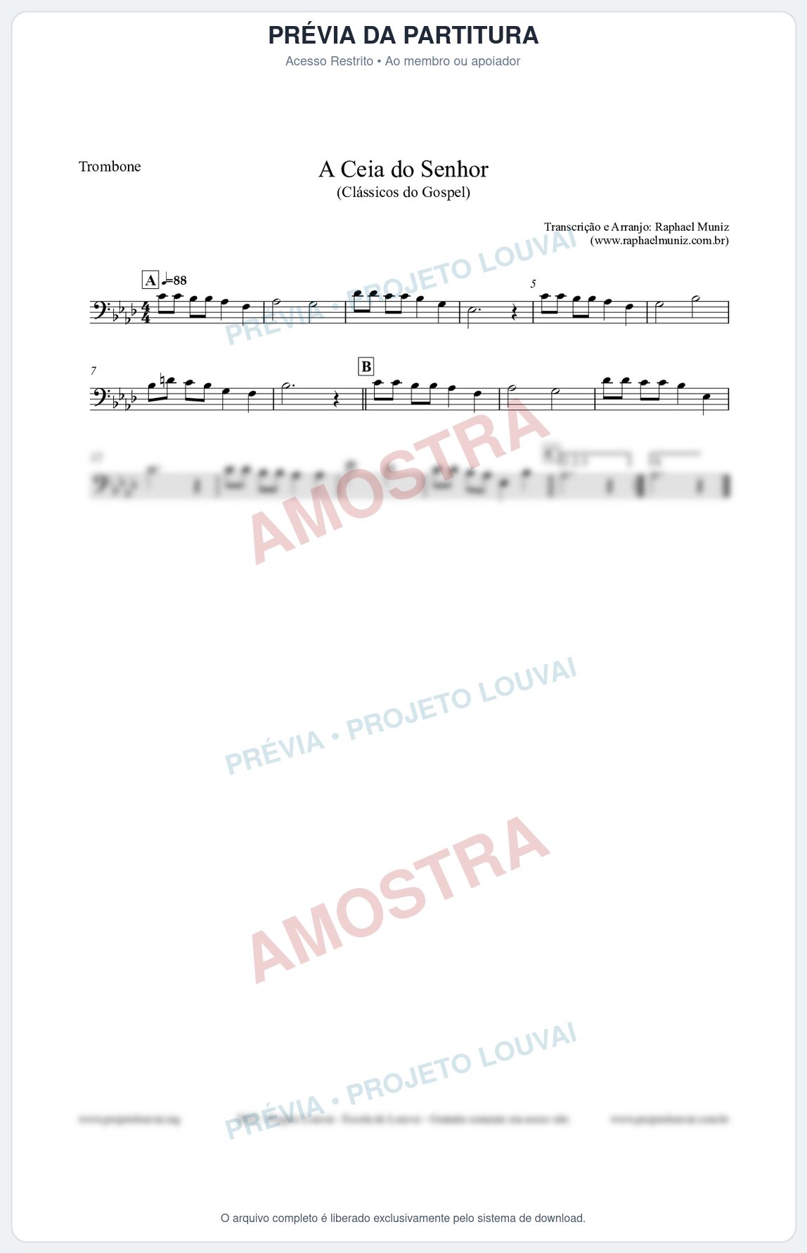 Prévia protegida da primeira página da partitura Partitura para Trombone - A Ceia do Senhor - Harpa Cristã nº22 - Clássicos do Gospel