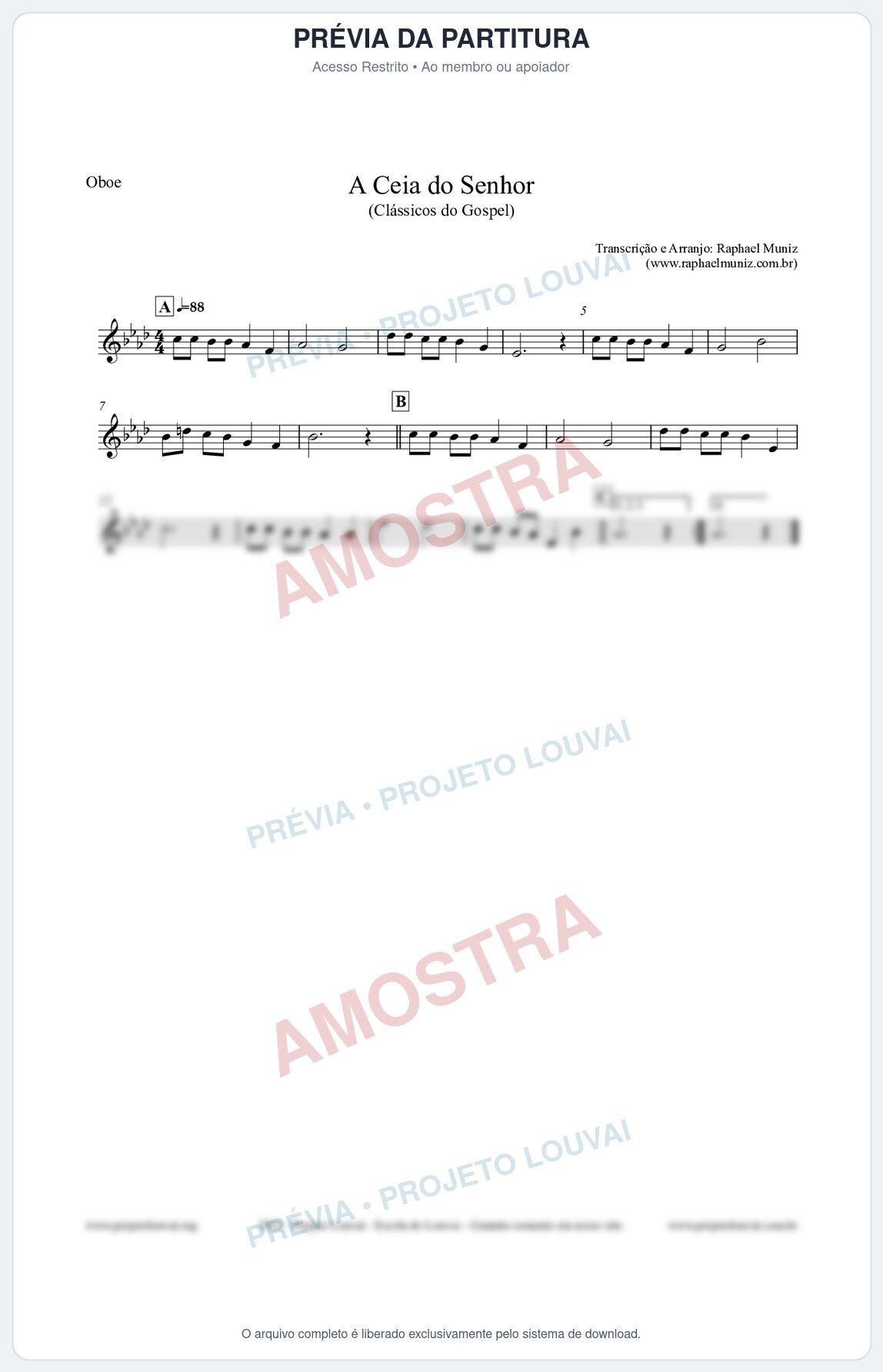 Prévia protegida da primeira página da partitura Partitura para Oboé - A Ceia do Senhor - Harpa Cristã nº22 - Clássicos do Gospel