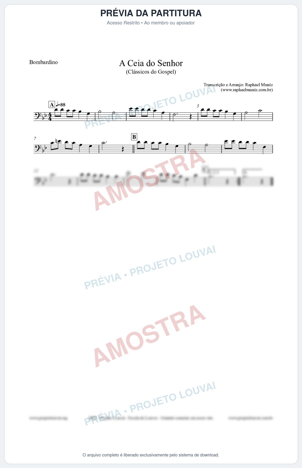 Prévia protegida da primeira página da partitura Partitura para Bombardino - A Ceia do Senhor - Harpa Cristã nº22 - Clássicos do Gospel