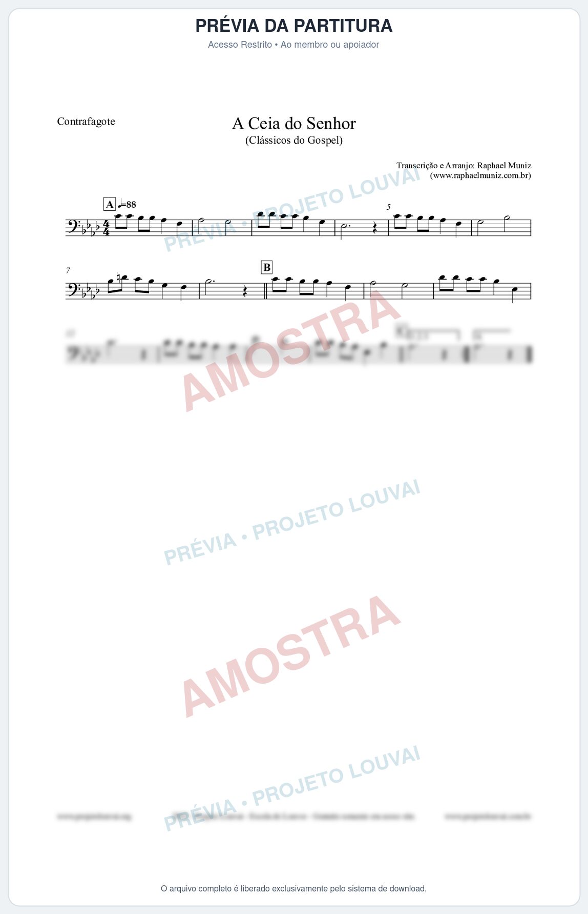 Prévia protegida da primeira página da partitura Partitura para Contrafagote - A Ceia do Senhor - Harpa Cristã nº22 - Clássicos do Gospel