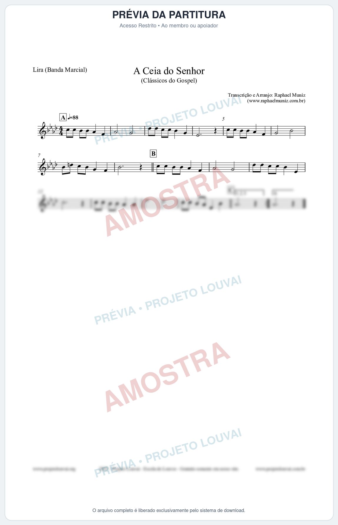 Prévia protegida da primeira página da partitura Partitura para Lira (Banda Marcial) - A Ceia do Senhor - Harpa Cristã nº22 - Clássicos do Gospel
