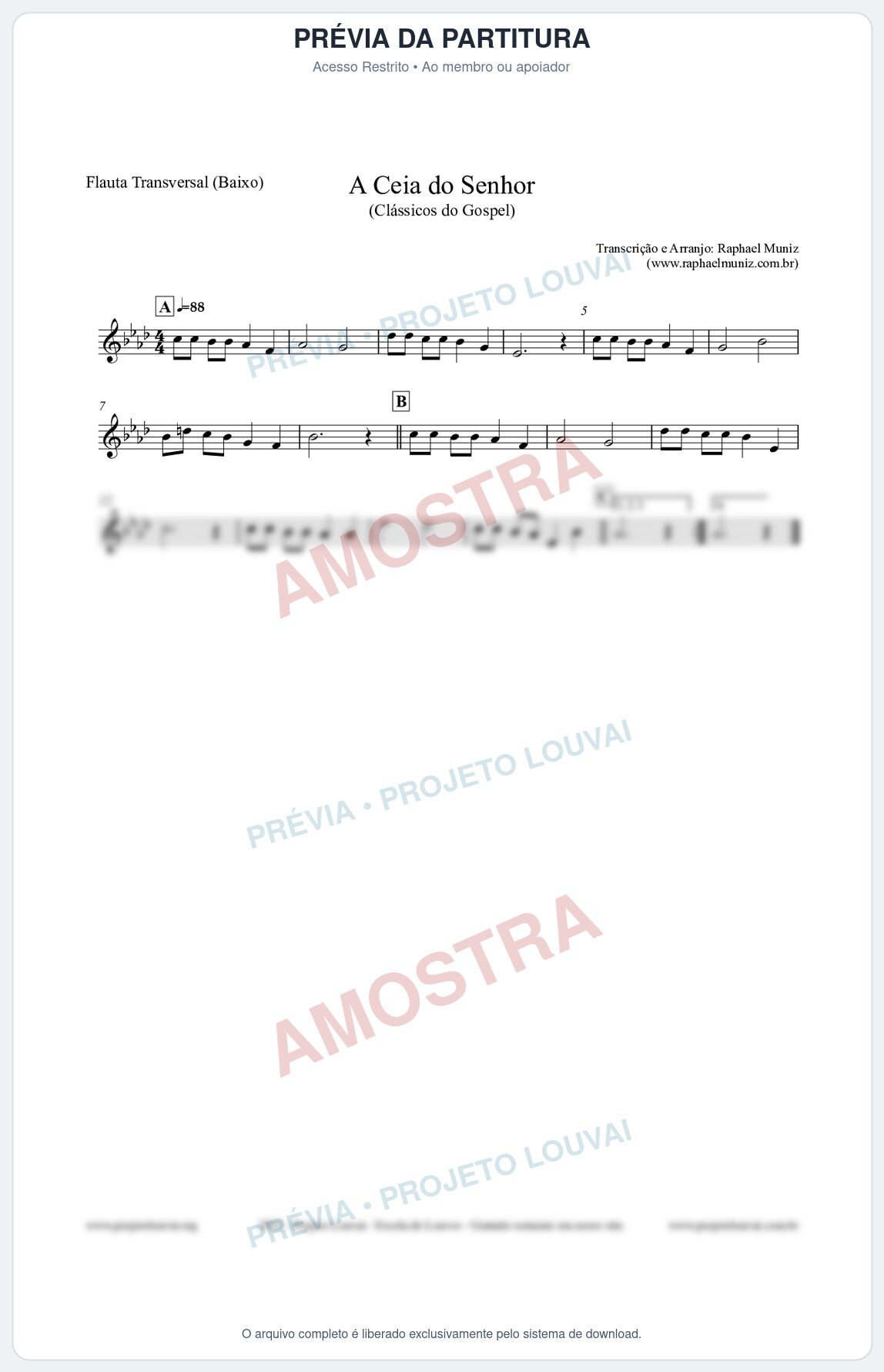 Prévia protegida da primeira página da partitura Partitura para Flauta Transversal (Baixo) - A Ceia do Senhor - Harpa Cristã nº22 - Clássicos do Gospel