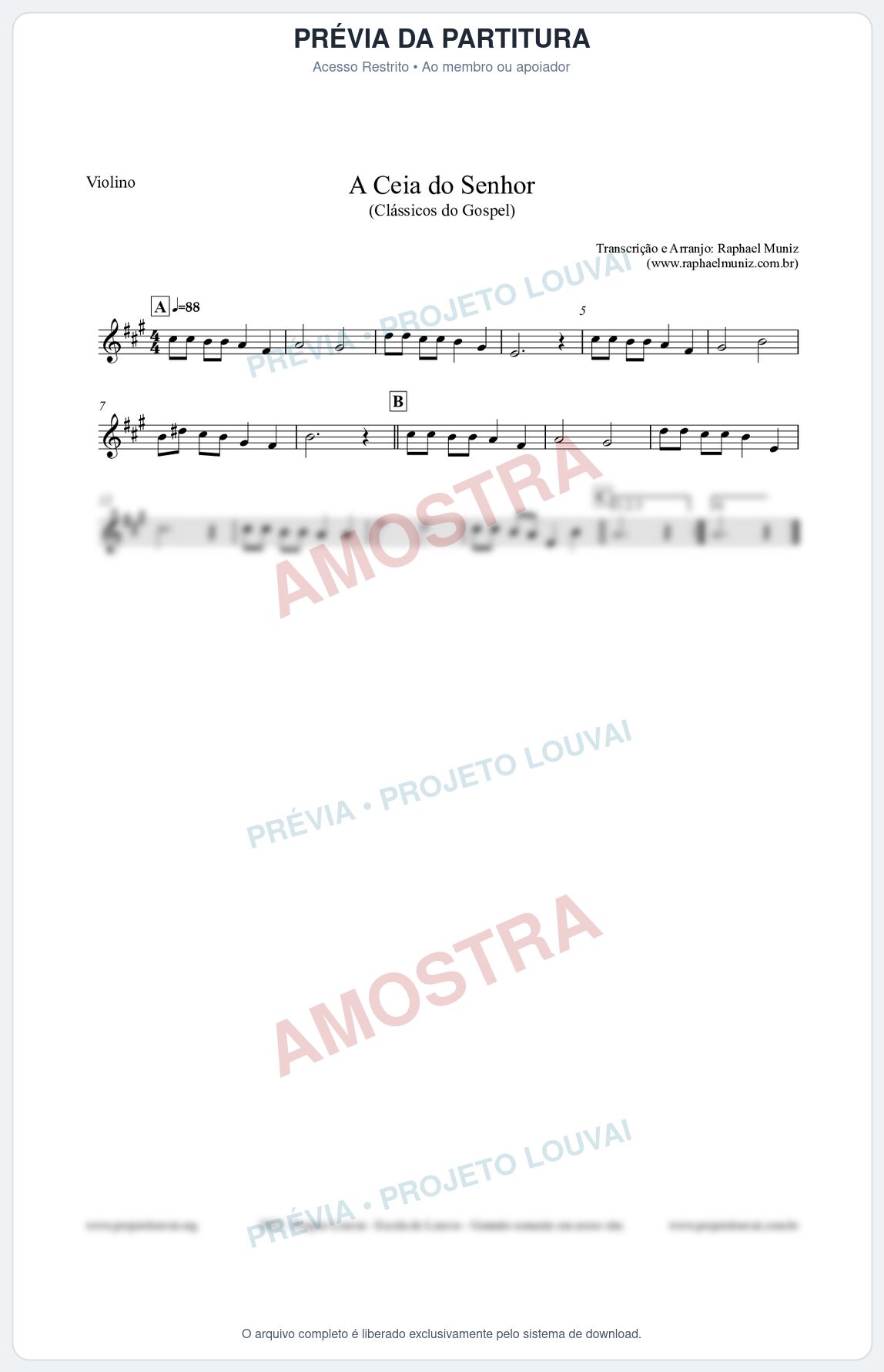 Prévia protegida da primeira página da partitura Partitura para Violino - A Ceia do Senhor - Harpa Cristã nº22 - Clássicos do Gospel
