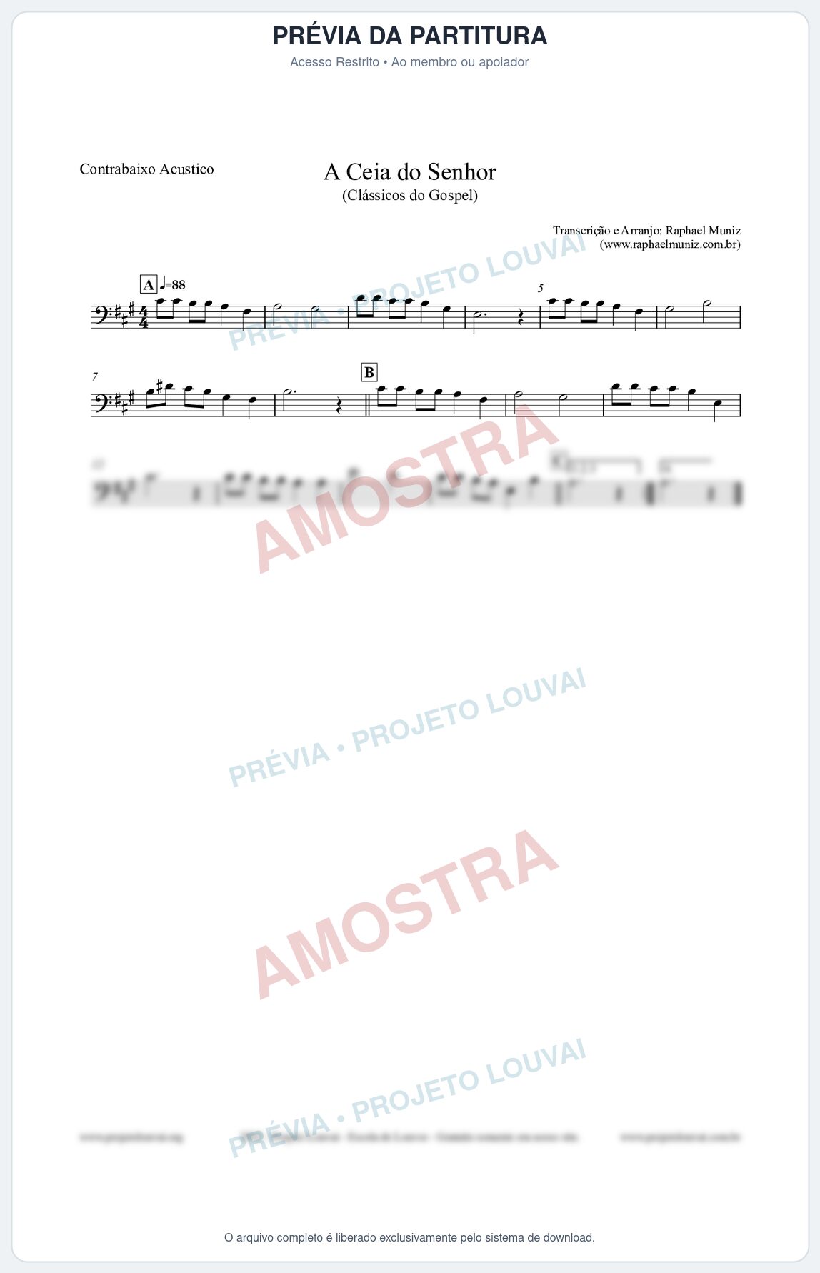Prévia protegida da primeira página da partitura Partitura para Contrabaixo Acústico - A Ceia do Senhor - Harpa Cristã nº22 - Clássicos do Gospel